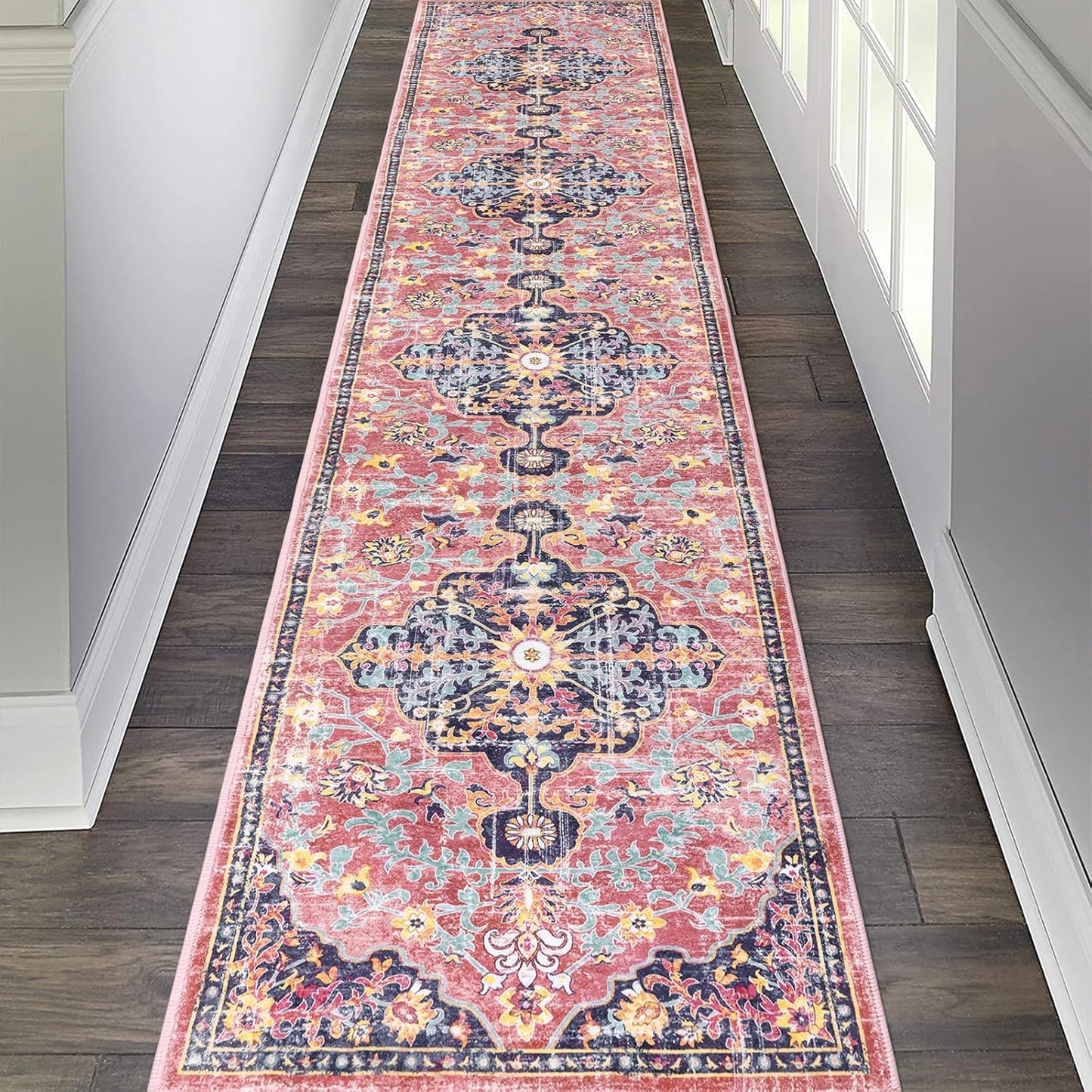 Pauwer Boho Hallway Runner Rug 3x10 Washable Entryway Area Rugs Non Slip Farmhouse Vintage Floor Mat Long Carpet Runner for Hallways Laundry Room Kitchen Bathroom Bedroom