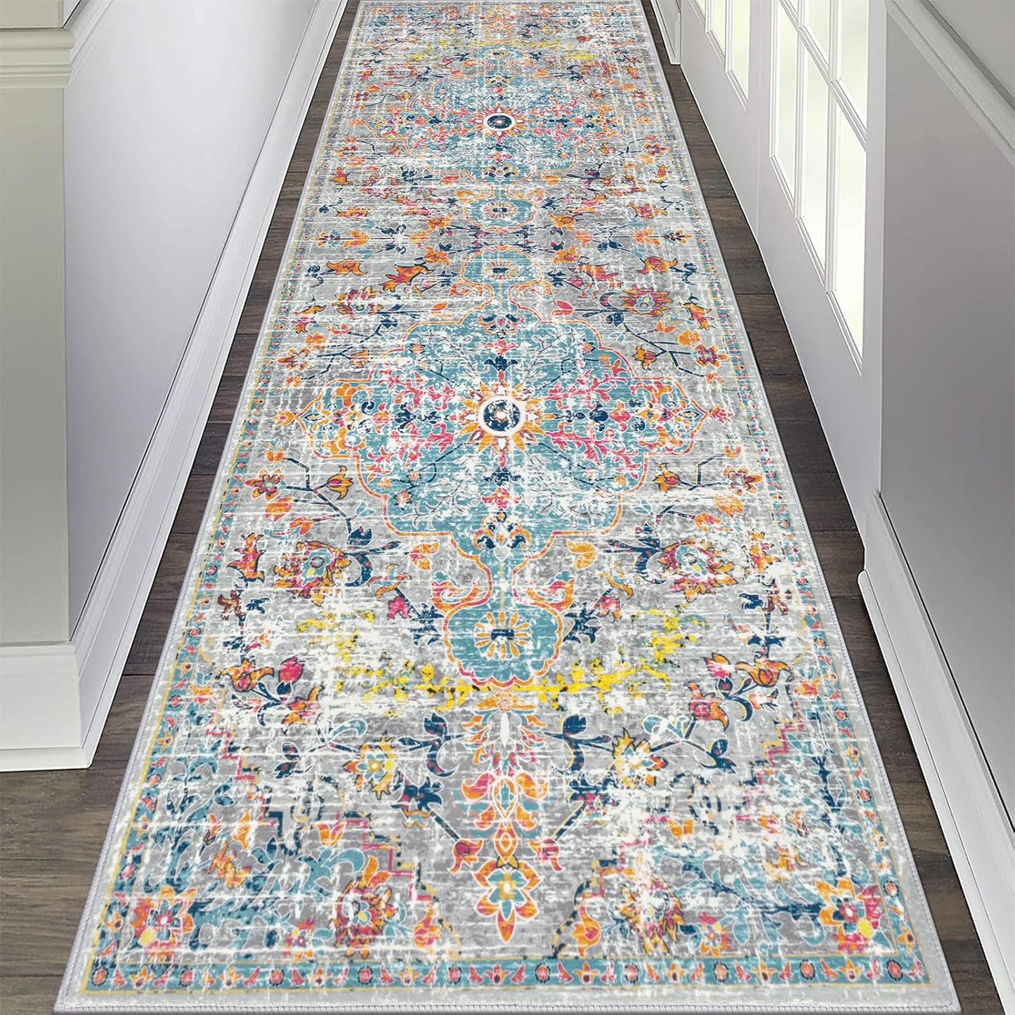 Pauwer Boho Hallway Runner Rug 3x10 Washable Entryway Area Rugs Non Slip Farmhouse Vintage Floor Mat Long Carpet Runner for Hallways Laundry Room Kitchen Bathroom Bedroom