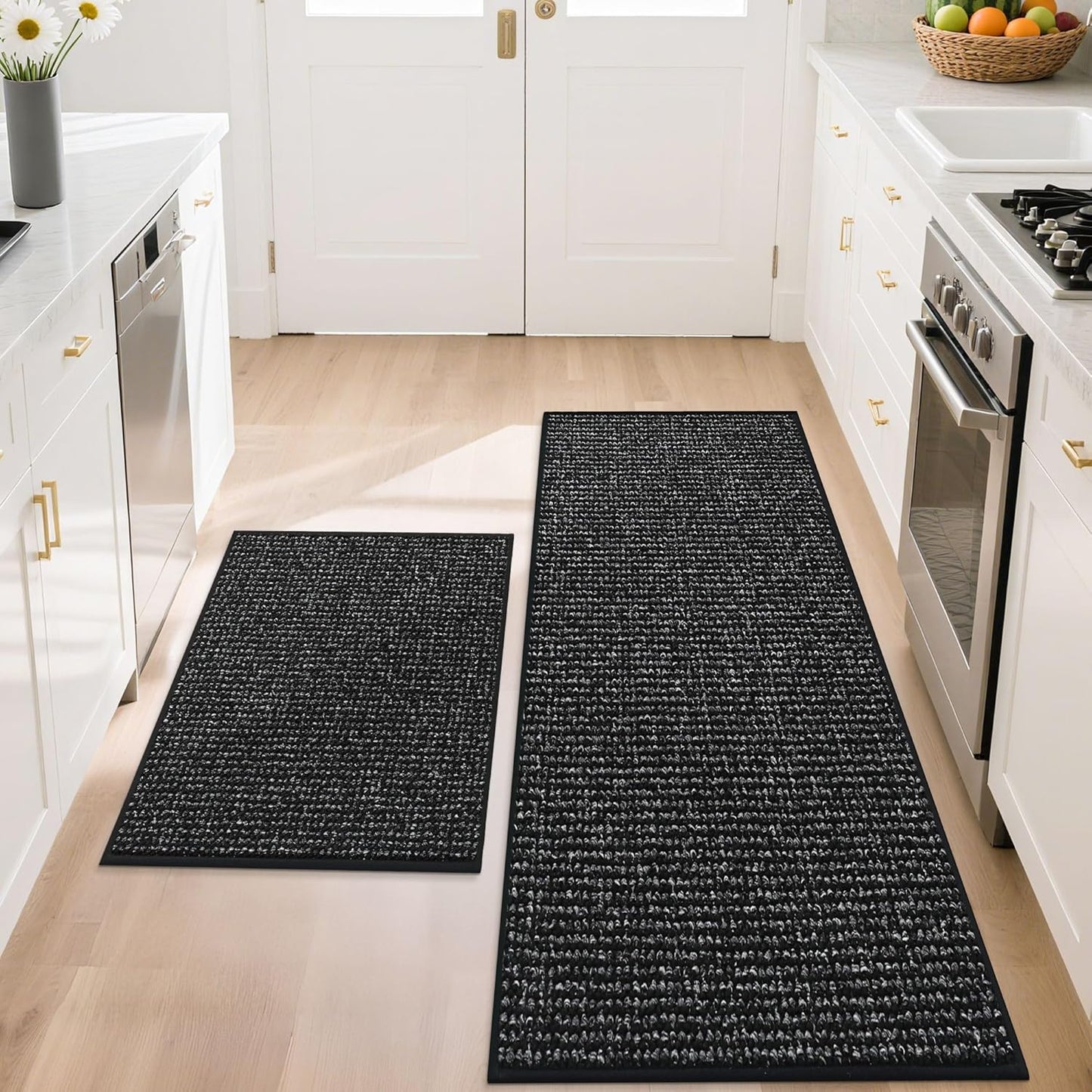 BEQHAUSE Kitchen Rugs and Mats 2PCS, Non-Slip Kitchen Mats for Floor, Absorbent and Stain Resistant Kitchen Runner, Machine Washable Rugs for Kitchen, Laundry & Sink, 24"x36"+24"x60", Green