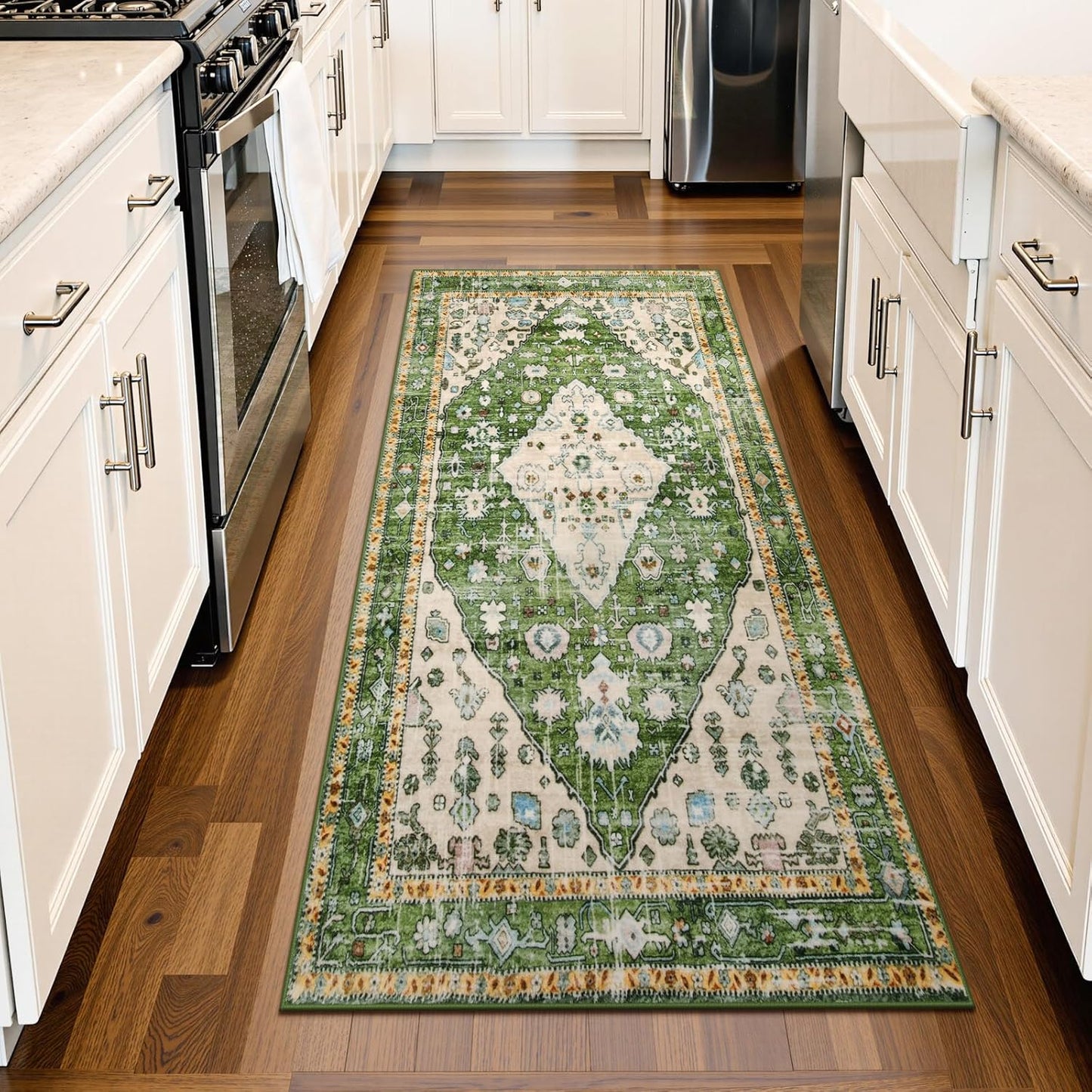 Lahome Boho Tribal 2'6" x 10' Washable Runners for Hallways, Oriental Kitchen Runner Rugs Non Skid Washable, Oriental Soft Long Stair Carpet Runner for Bathroom Living Room Bedroom, Rust/Dull Teal