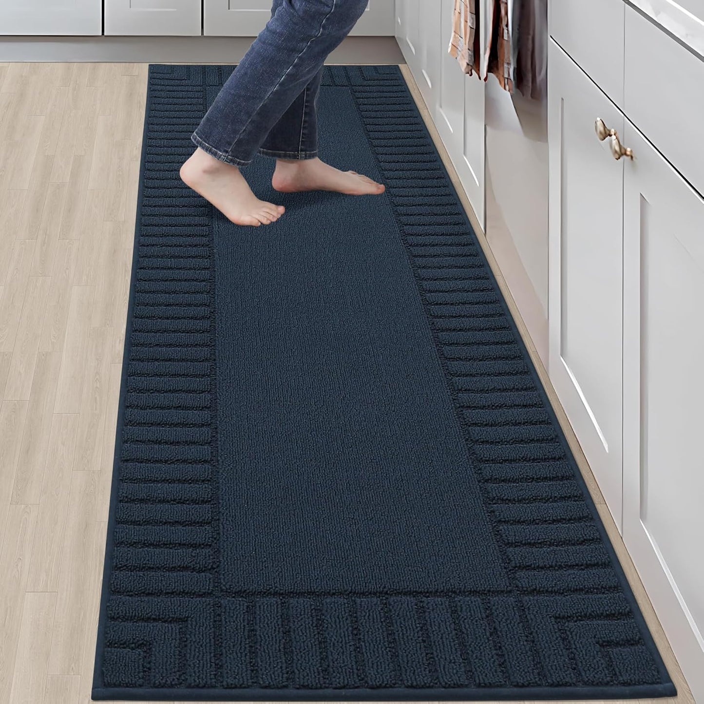 BEQHAUSE-Kitchen-Rugs-Non-Slip-Kitchen-Mats-for-Floor Machine Washable Kitchen Rugs 2 Pieces Kitchen Carpet Runner with TPR Backing,Green,24x35inch/24x60inch