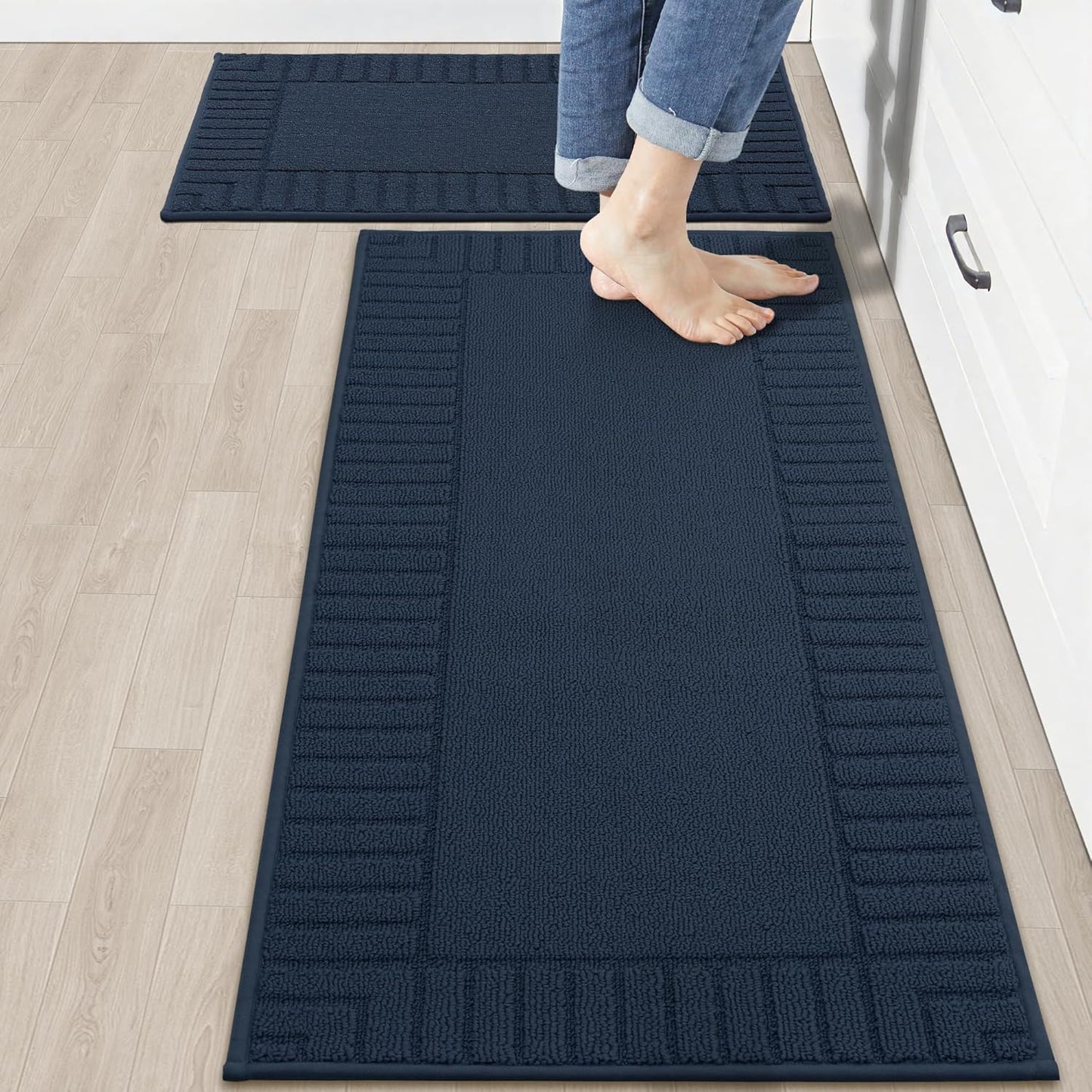 BEQHAUSE-Kitchen-Rugs-Non-Slip-Kitchen-Mats-for-Floor Machine Washable Kitchen Rugs 2 Pieces Kitchen Carpet Runner with TPR Backing,Green,24x35inch/24x60inch
