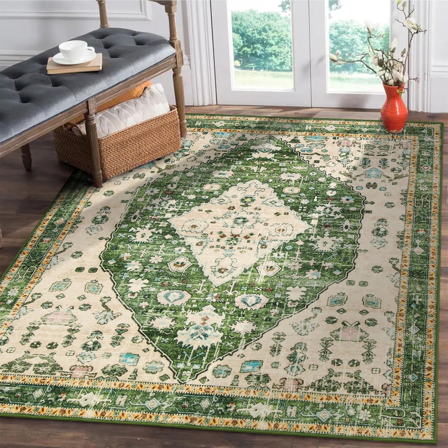 Lahome Boho Tribal 2'6" x 10' Washable Runners for Hallways, Oriental Kitchen Runner Rugs Non Skid Washable, Oriental Soft Long Stair Carpet Runner for Bathroom Living Room Bedroom, Rust/Dull Teal