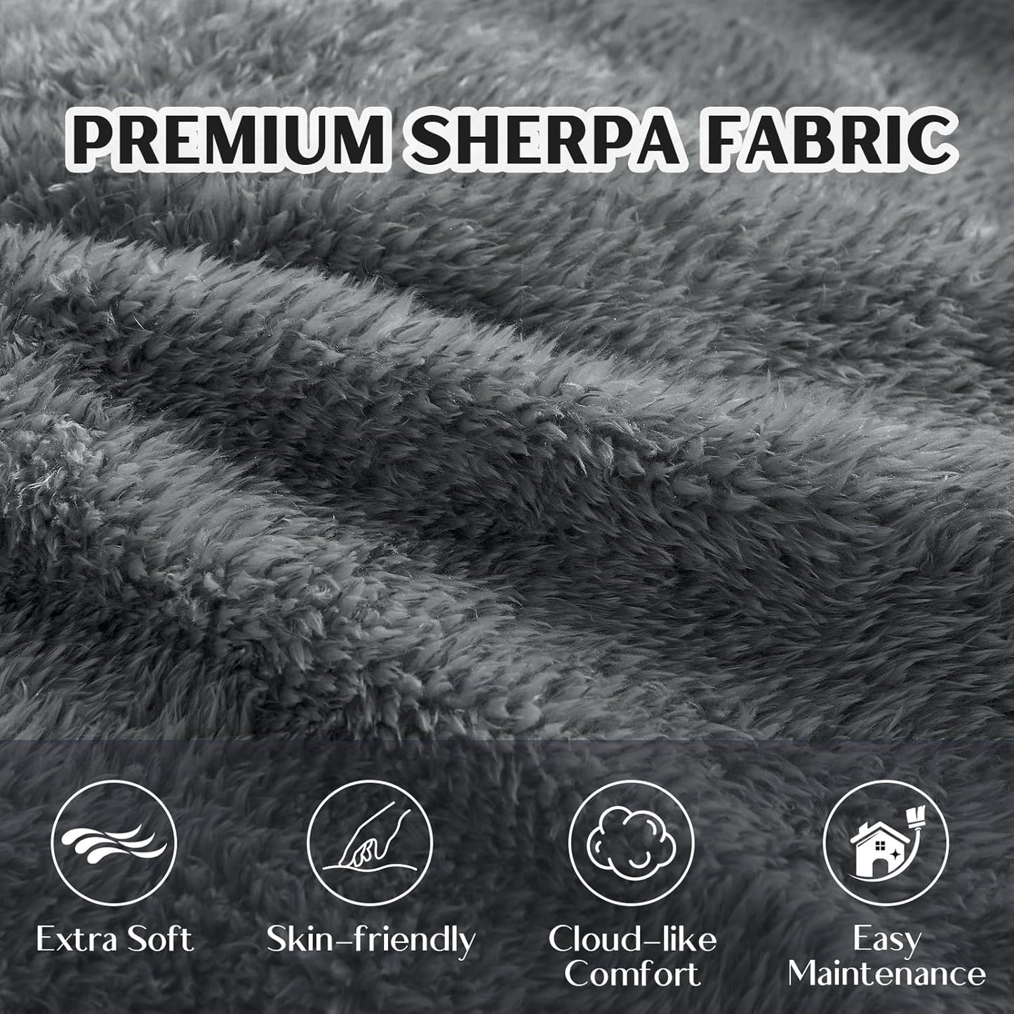 SHOUREN Large Bean Bag Chair,Sherpa Fabric Bean Bag Couch with Backrest,Comfy Bean Bag Sofa for Adults/Teens,Extra Soft Memory Foam Floor Sofa,Dark Grey