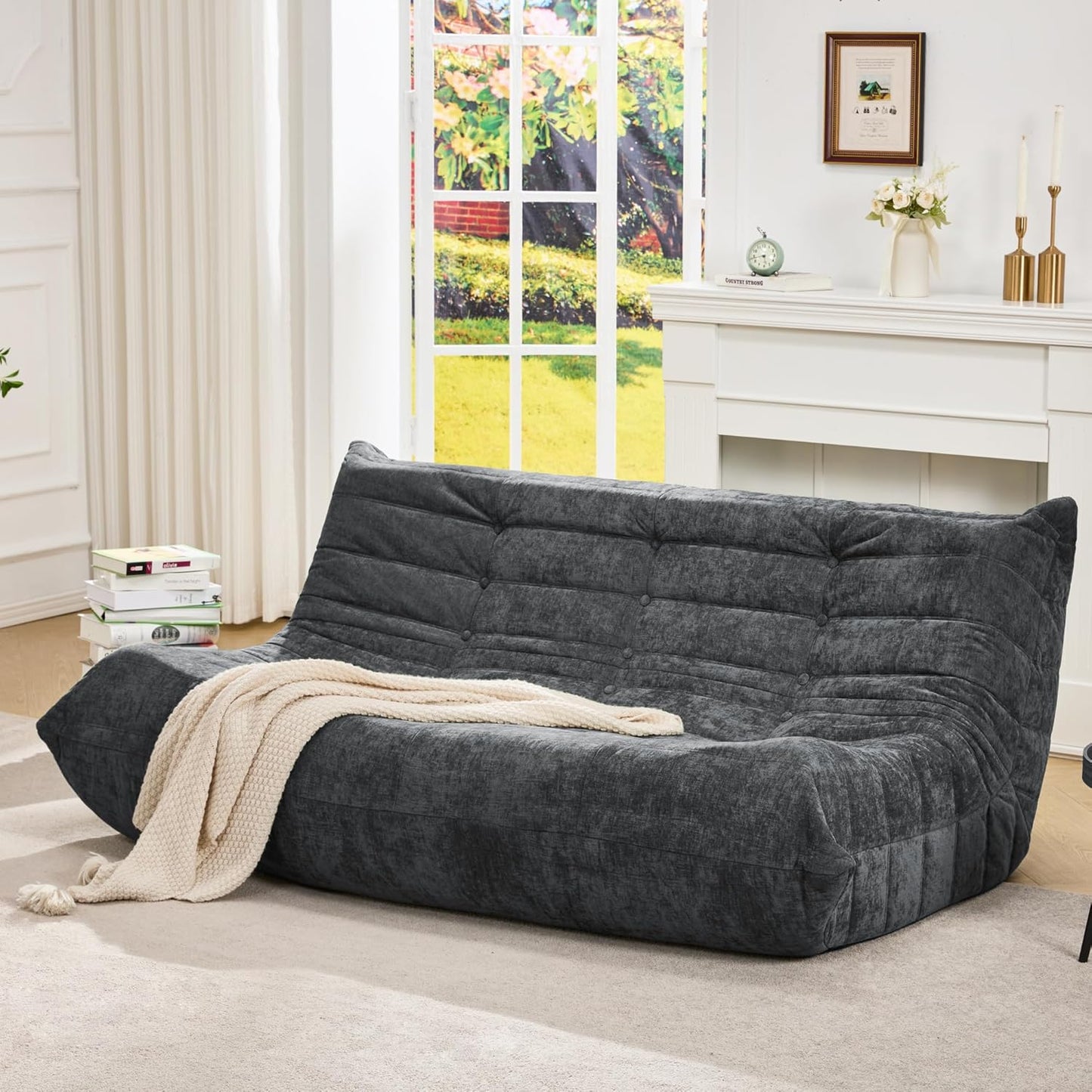Bean Bag Chairs for Adults Giant Bean Bag Chair Memory Foam BeanBag Chair Big Bean Bag Sofa with Filler Faux Fur Fireside Beanbags Lazy Sofa for Living Room Bedroom Dorm Office (Bluegrey Plush)