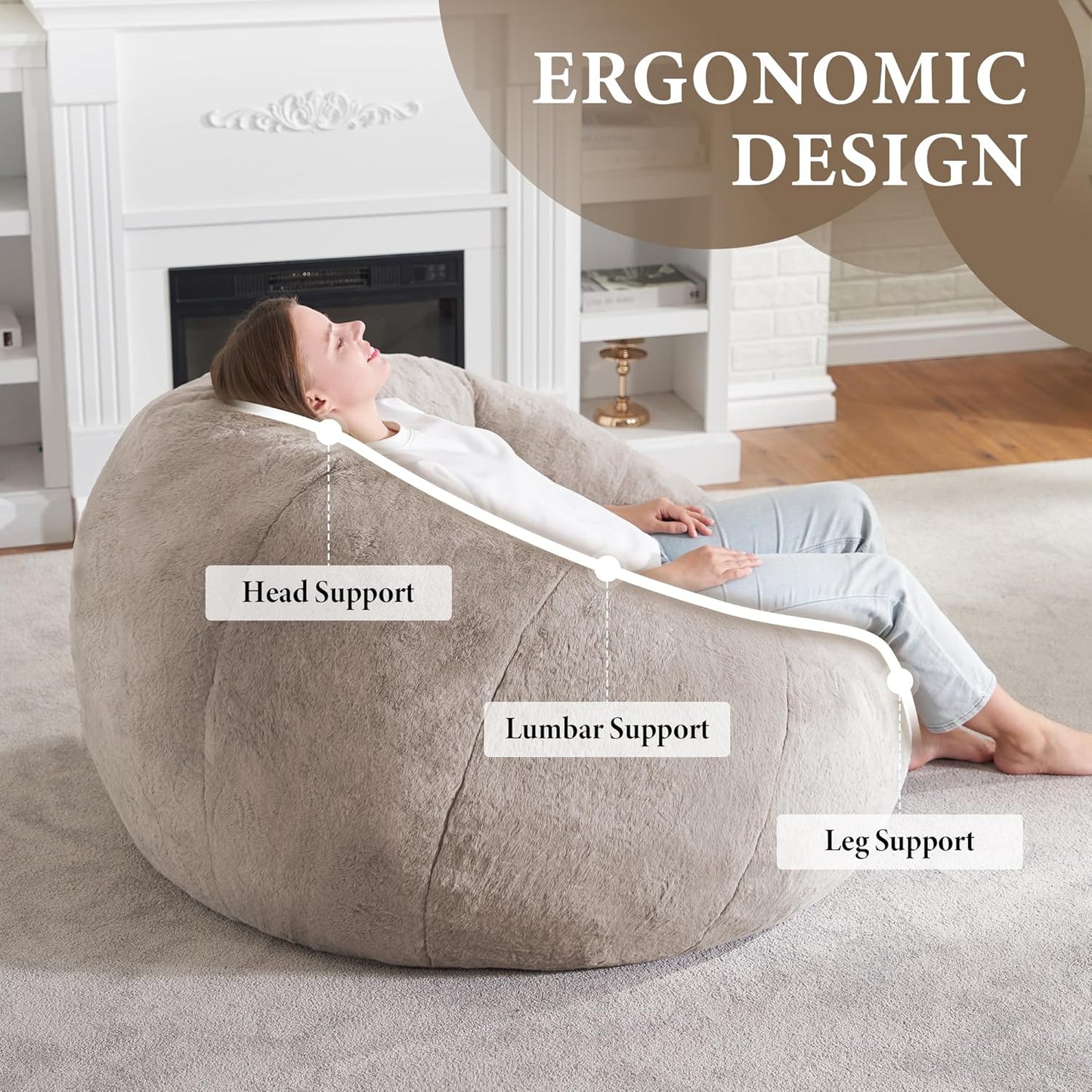 Hobestluk Bean Bag Chairs Large Bean Bag Couch for Adults Stuffed Sofa Chair Comfy Giant Bean Bag Chair with Spacious Design for Reading, Playing or Relaxing (Brown)