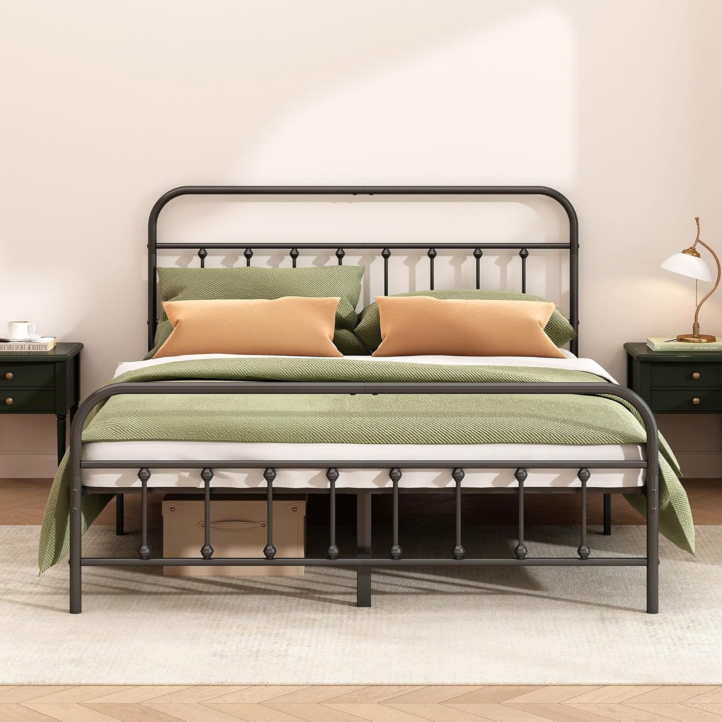 Metal Bed Frame - Structurally Stable Heavy Duty Steel Slat Supported Queen Bed Frames,No Box Spring Needed for Easy Removal and Transport.