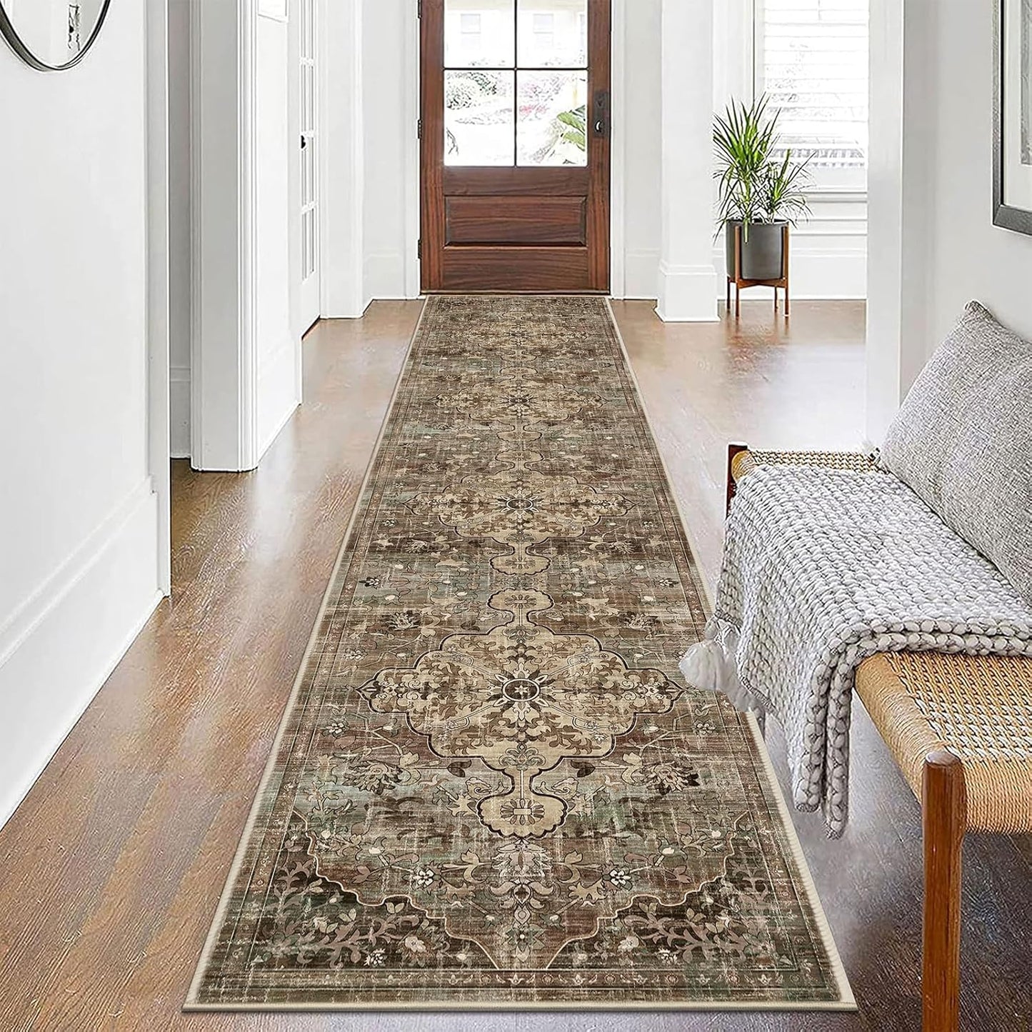 Pauwer Boho Hallway Runner Rug 3x10 Washable Entryway Area Rugs Non Slip Farmhouse Vintage Floor Mat Long Carpet Runner for Hallways Laundry Room Kitchen Bathroom Bedroom