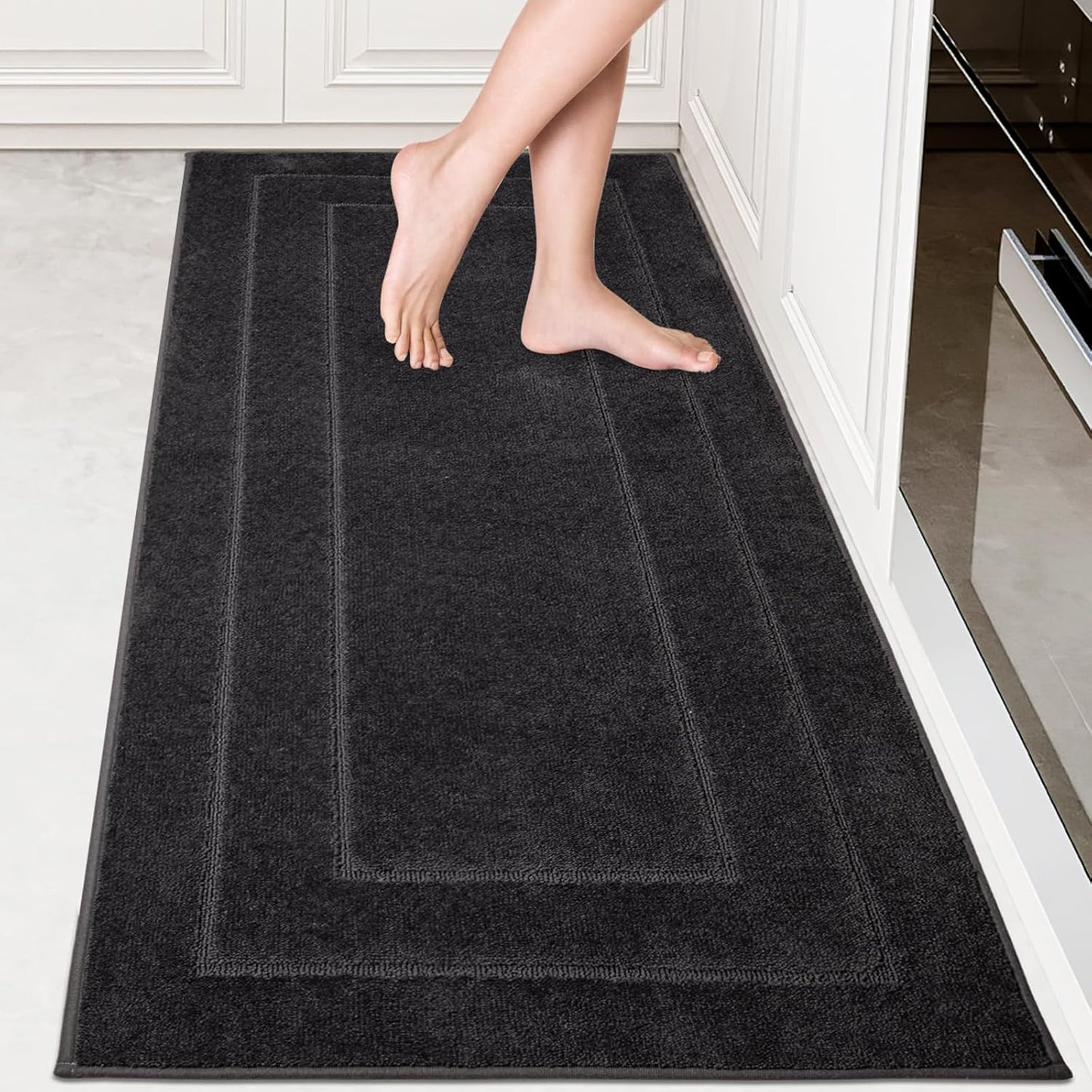 PURRUGS Machine Washable Kitchen Rug Set [2 PCS] (24" x 35.5"+ 24" x 59"), Non-Slip/Skid Kitchen Runner Rugs & Floor Mats, Super Absorbent Soft Standing Mats for Kitchen, Laundry & Sink, Beige