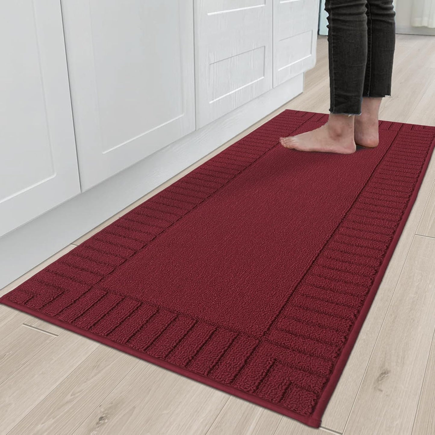 BEQHAUSE-Kitchen-Rugs-Non-Slip-Kitchen-Mats-for-Floor Machine Washable Kitchen Rugs 2 Pieces Kitchen Carpet Runner with TPR Backing,Green,24x35inch/24x60inch