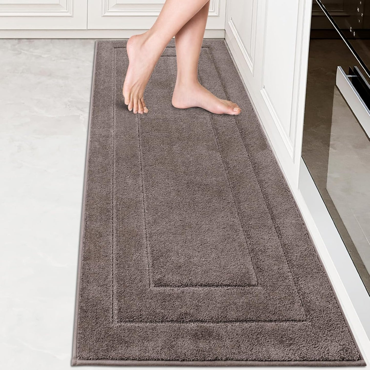 PURRUGS Machine Washable Kitchen Rug Set [2 PCS] (24" x 35.5"+ 24" x 59"), Non-Slip/Skid Kitchen Runner Rugs & Floor Mats, Super Absorbent Soft Standing Mats for Kitchen, Laundry & Sink, Beige