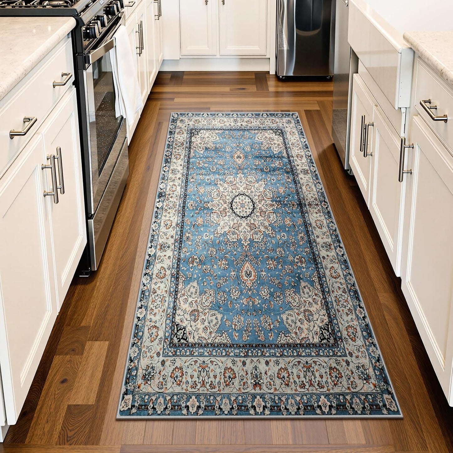 Lahome Boho Tribal 2'6" x 10' Washable Runners for Hallways, Oriental Kitchen Runner Rugs Non Skid Washable, Oriental Soft Long Stair Carpet Runner for Bathroom Living Room Bedroom, Rust/Dull Teal