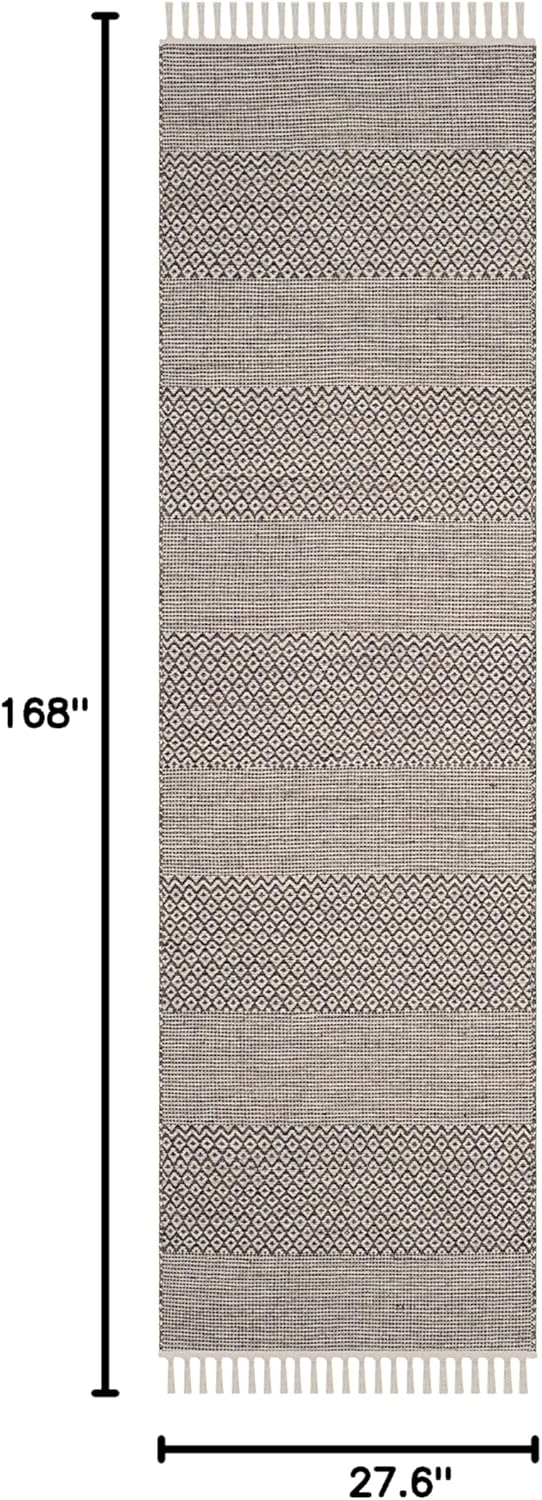 SAFAVIEH Montauk Collection Runner Rug - 2'3" x 14', Ivory & Anthracite, Handmade Flat Weave Boho Farmhouse Cotton Tassel Fringe, Ideal for High Traffic Areas in Living Room, Bedroom (MTK330N)