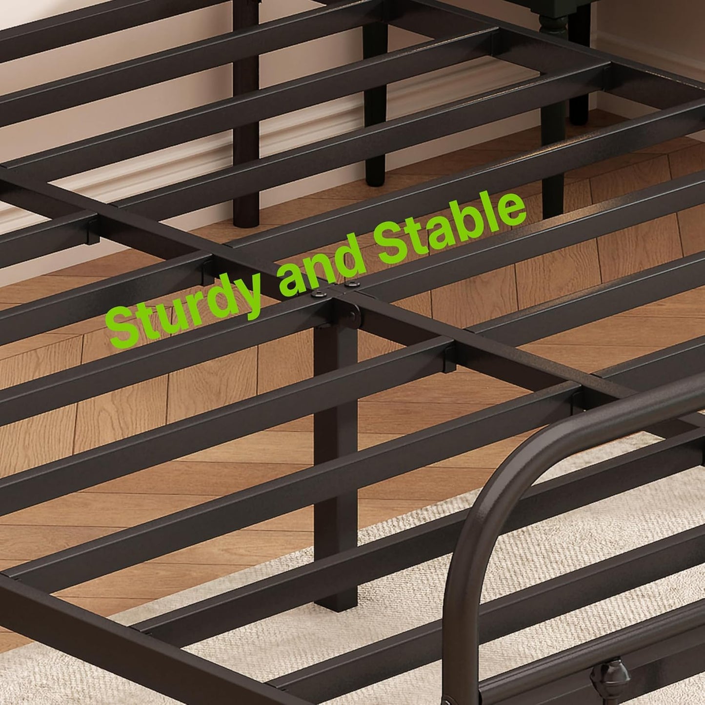 Metal Bed Frame - Structurally Stable Heavy Duty Steel Slat Supported Queen Bed Frames,No Box Spring Needed for Easy Removal and Transport.