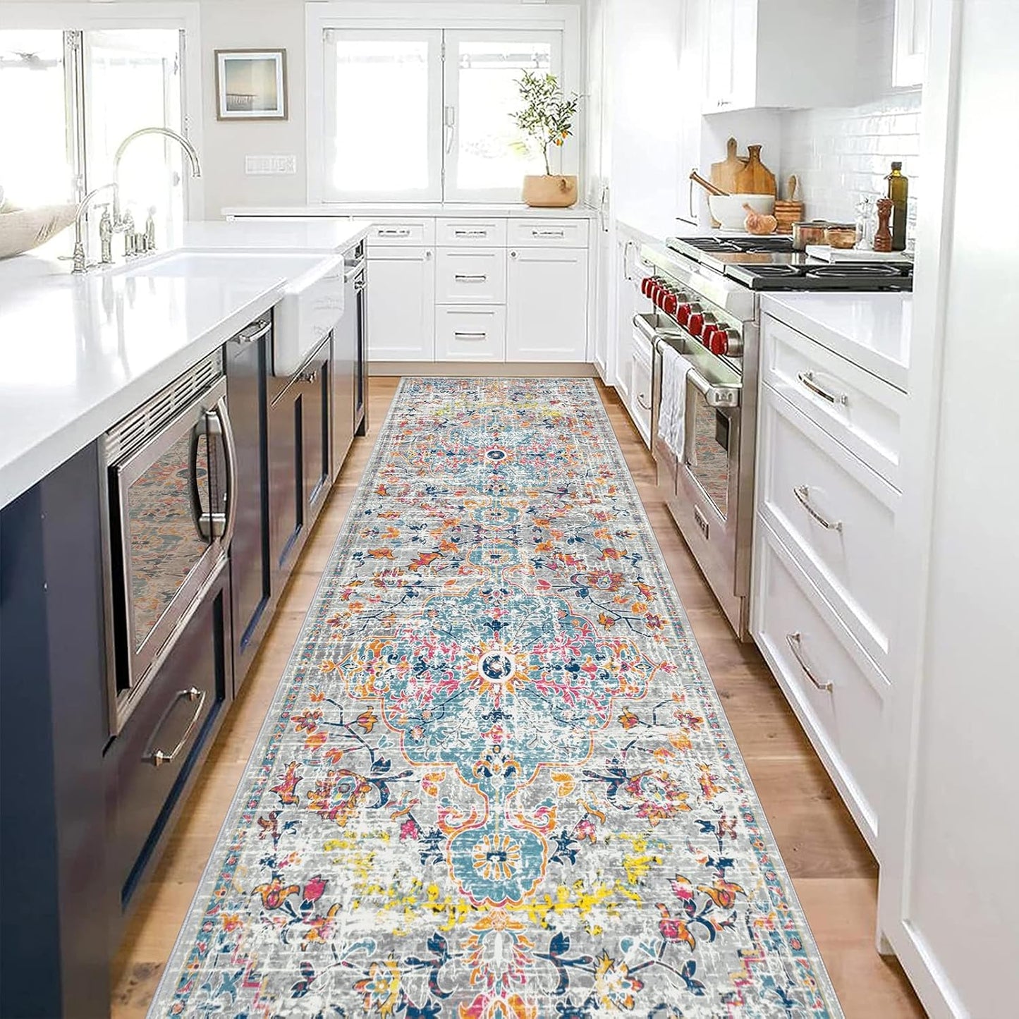 Pauwer Boho Hallway Runner Rug 3x10 Washable Entryway Area Rugs Non Slip Farmhouse Vintage Floor Mat Long Carpet Runner for Hallways Laundry Room Kitchen Bathroom Bedroom