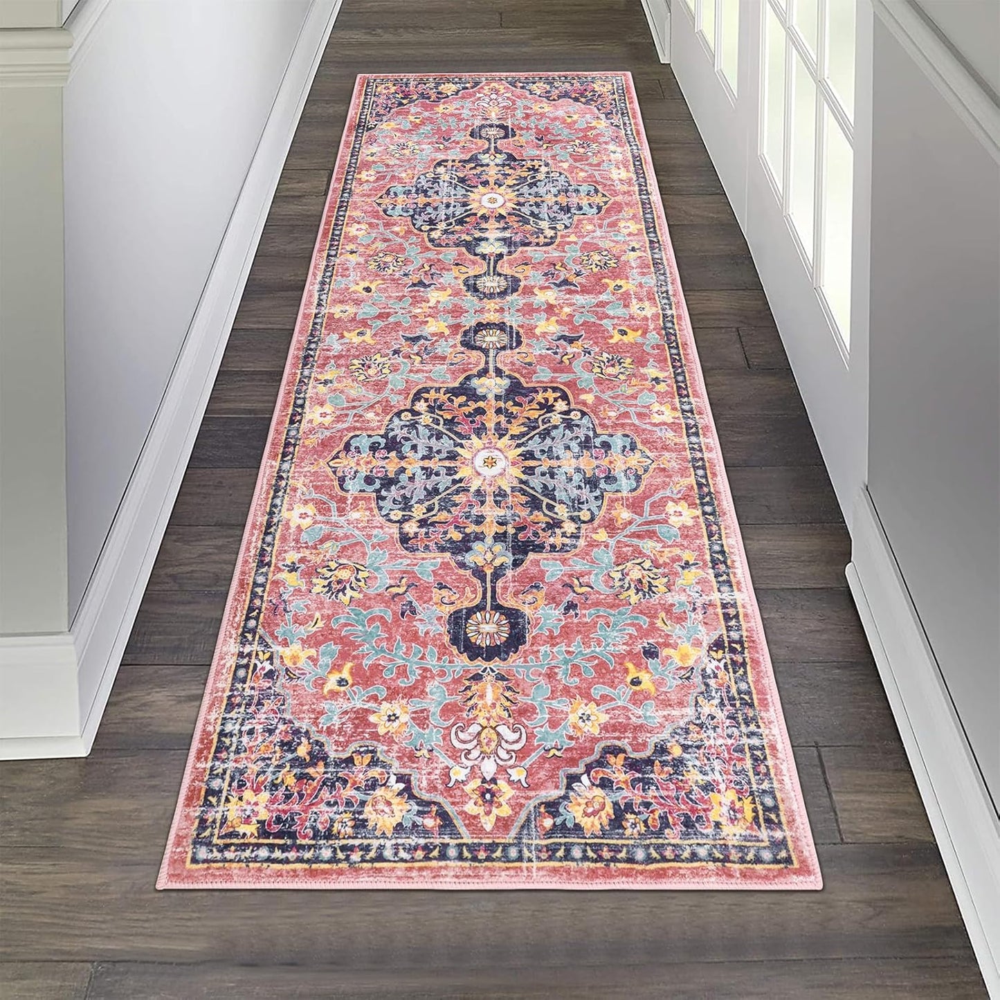 Pauwer Boho Hallway Runner Rug 3x10 Washable Entryway Area Rugs Non Slip Farmhouse Vintage Floor Mat Long Carpet Runner for Hallways Laundry Room Kitchen Bathroom Bedroom