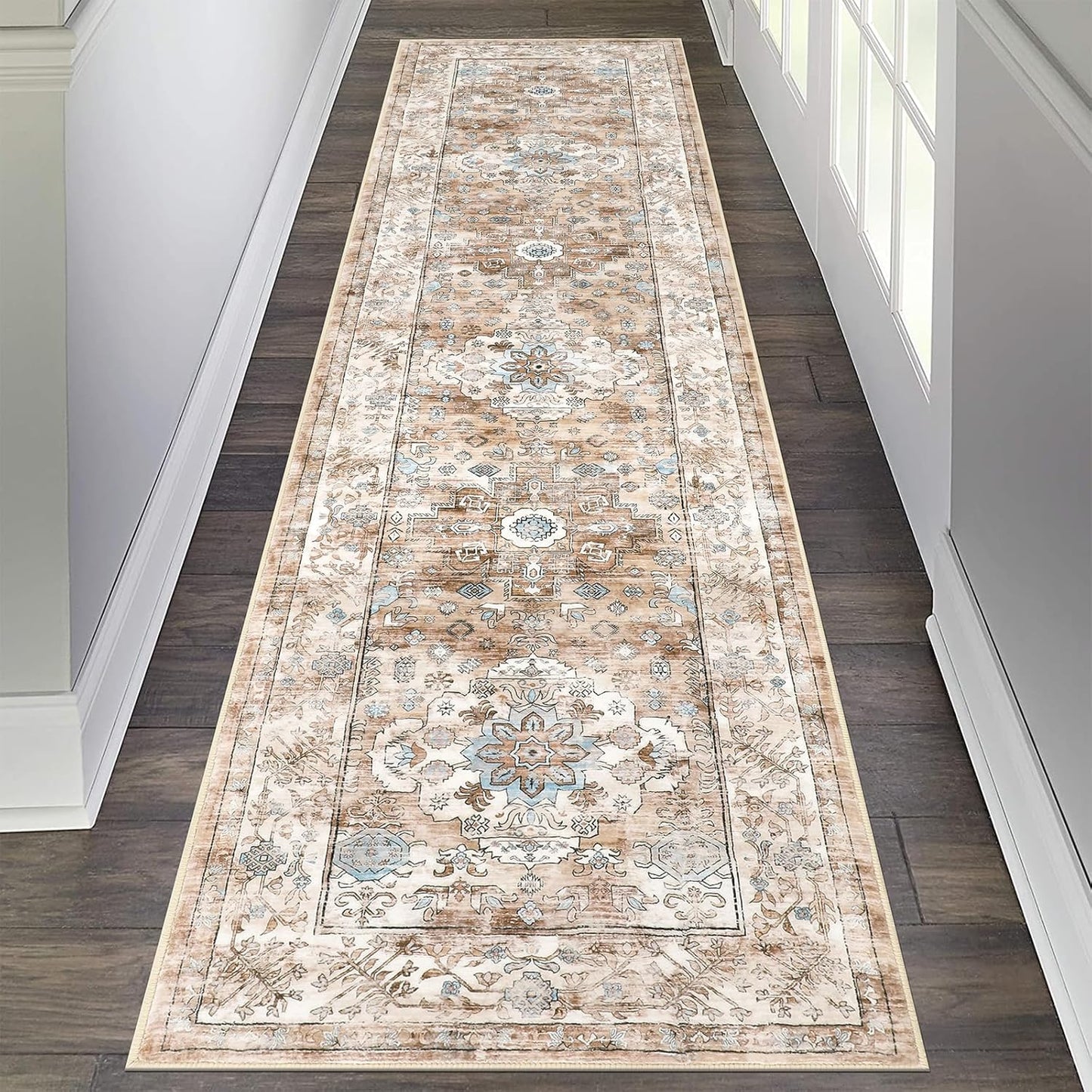 Pauwer Boho Hallway Runner Rug 3x10 Washable Entryway Area Rugs Non Slip Farmhouse Vintage Floor Mat Long Carpet Runner for Hallways Laundry Room Kitchen Bathroom Bedroom