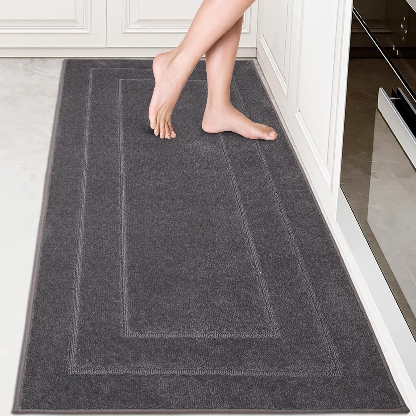 PURRUGS Machine Washable Kitchen Rug Set [2 PCS] (24" x 35.5"+ 24" x 59"), Non-Slip/Skid Kitchen Runner Rugs & Floor Mats, Super Absorbent Soft Standing Mats for Kitchen, Laundry & Sink, Beige