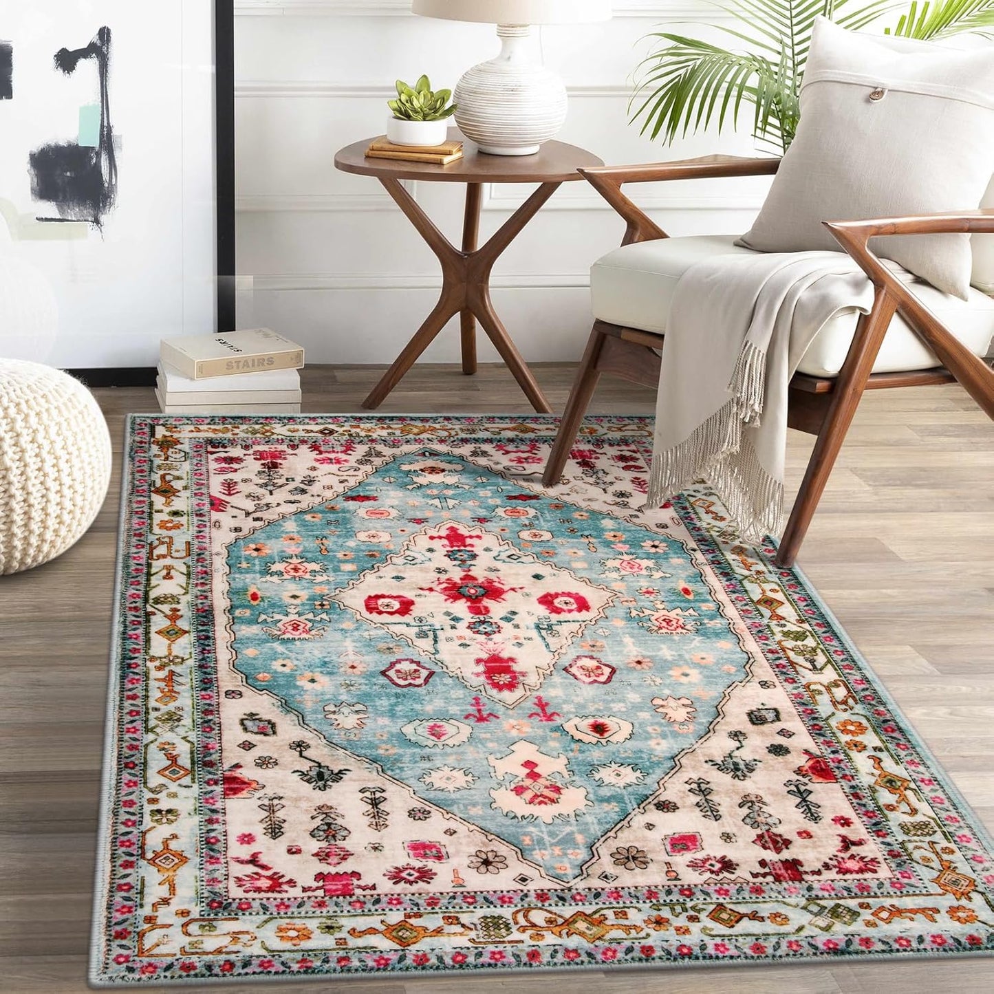 Lahome Boho Tribal 2'6" x 10' Washable Runners for Hallways, Oriental Kitchen Runner Rugs Non Skid Washable, Oriental Soft Long Stair Carpet Runner for Bathroom Living Room Bedroom, Rust/Dull Teal
