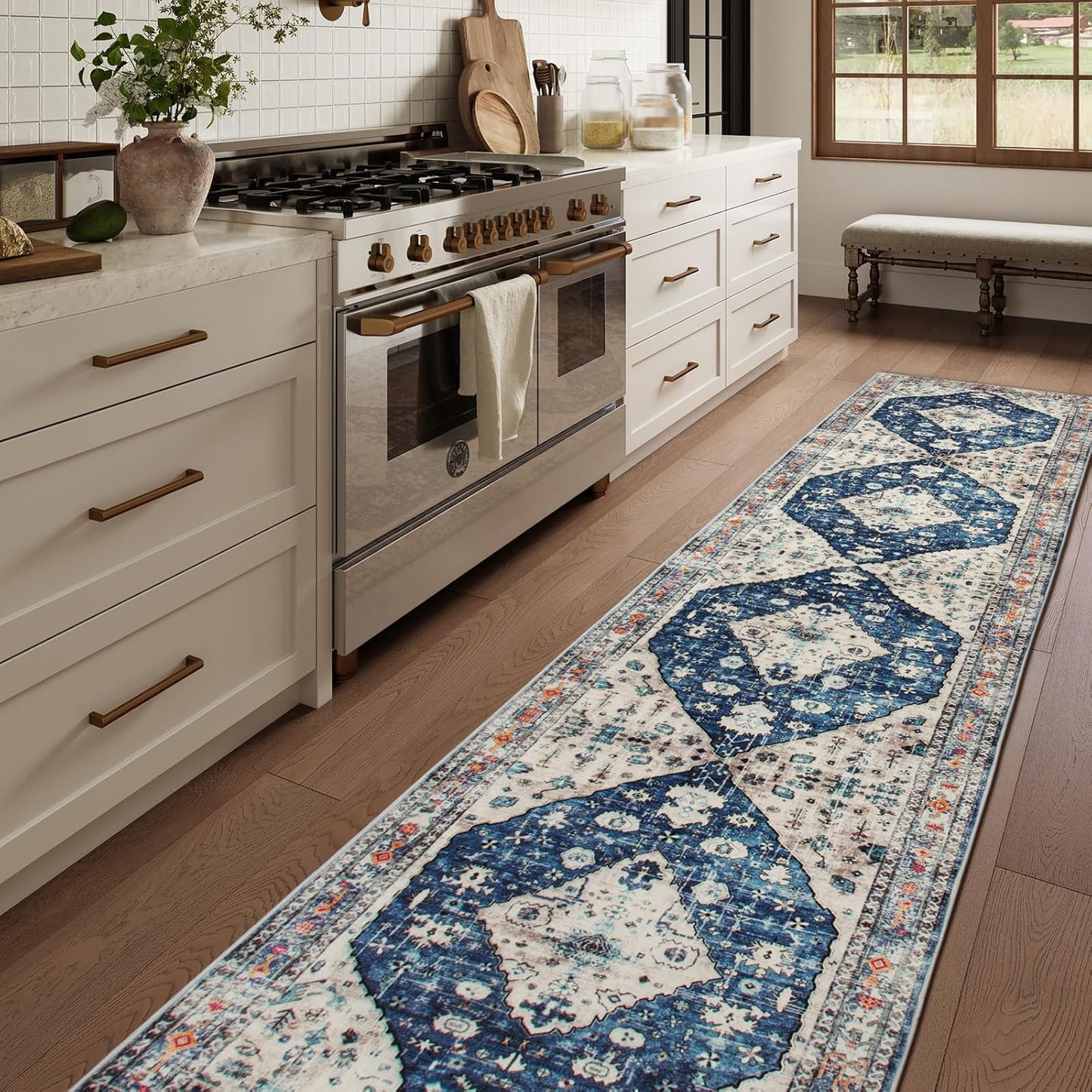 Lahome Boho Tribal 2'6" x 10' Washable Runners for Hallways, Oriental Kitchen Runner Rugs Non Skid Washable, Oriental Soft Long Stair Carpet Runner for Bathroom Living Room Bedroom, Rust/Dull Teal