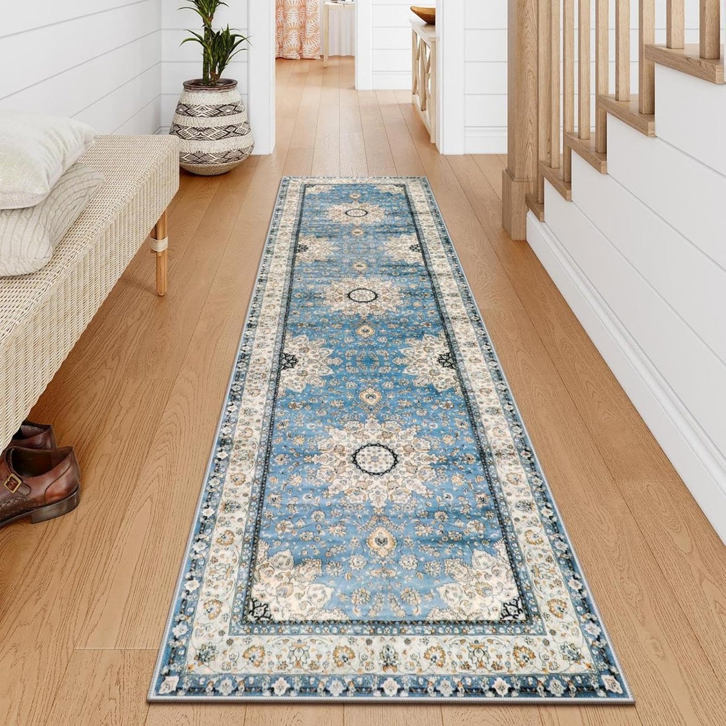 Lahome Boho Tribal 2'6" x 10' Washable Runners for Hallways, Oriental Kitchen Runner Rugs Non Skid Washable, Oriental Soft Long Stair Carpet Runner for Bathroom Living Room Bedroom, Rust/Dull Teal