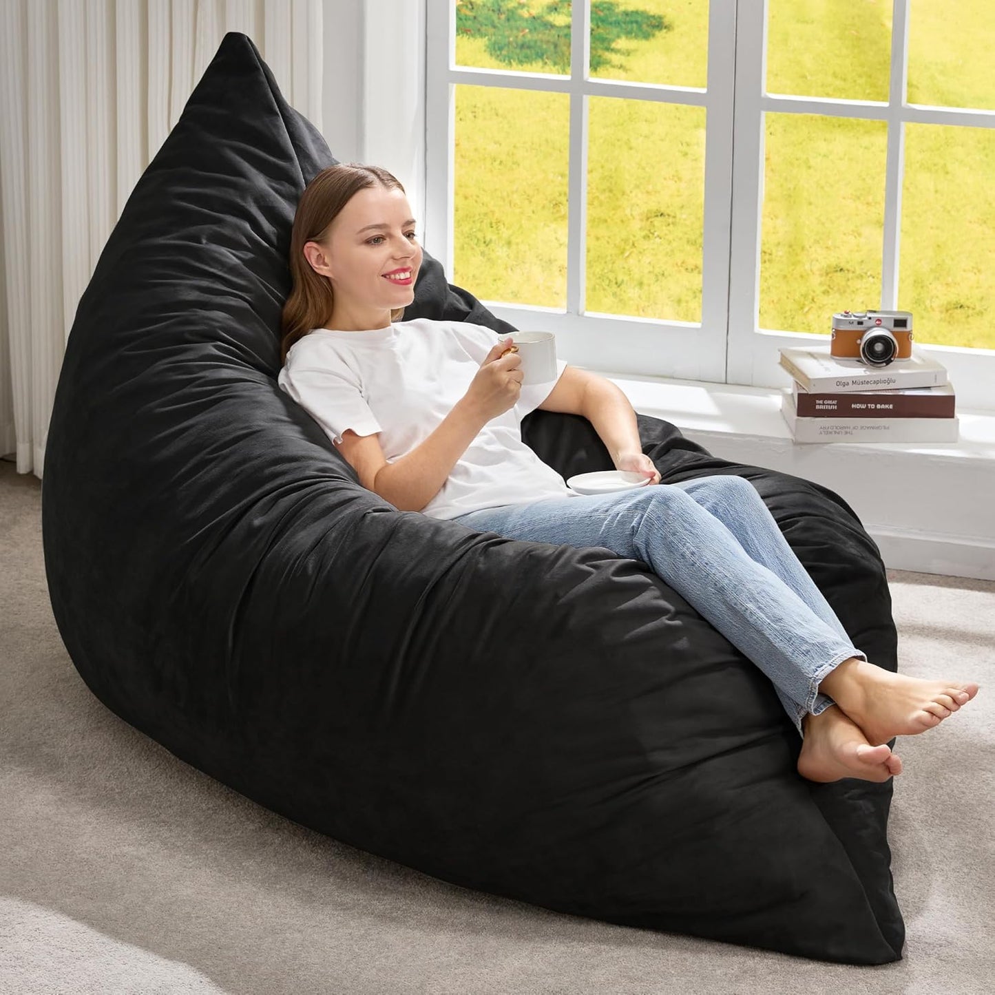 Hobestluk 3 in 1 Bean Bag Chair Giant Bean Bag Chairs Convertible Bean Bag Floor Cushion with Machine Washable Cover, Beanbag Chairs for Adult (Dark Grey)