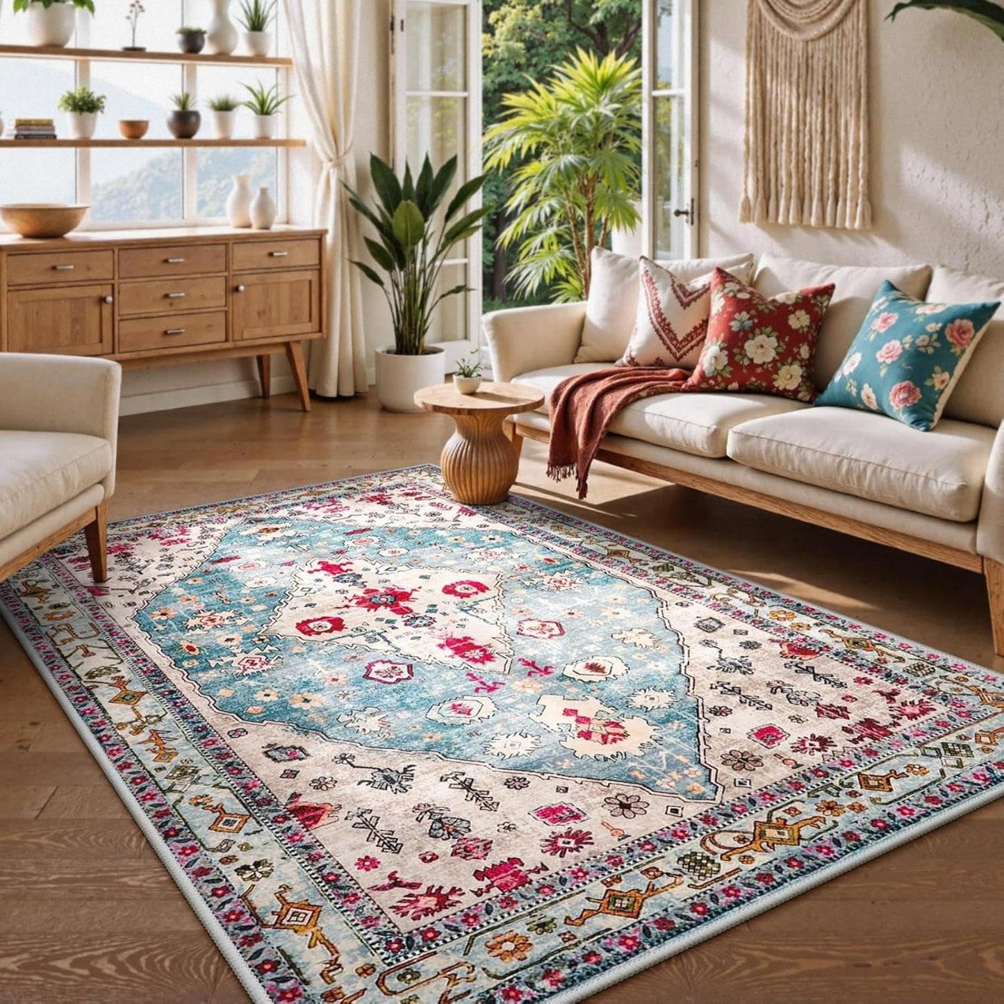 Lahome Boho Tribal 2'6" x 10' Washable Runners for Hallways, Oriental Kitchen Runner Rugs Non Skid Washable, Oriental Soft Long Stair Carpet Runner for Bathroom Living Room Bedroom, Rust/Dull Teal