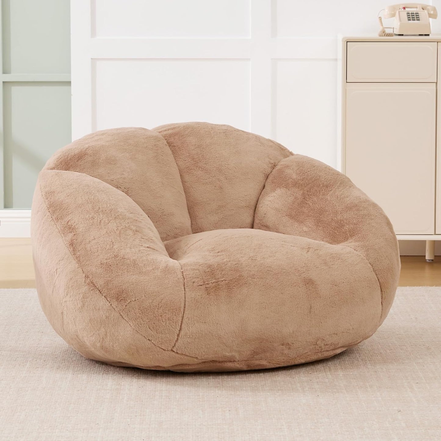 Giant Bean Bag Sofa, Oversized Shell-Shaped Lounge Floor Sofa for Adults & Kits, Comfy Beanbag Couch for Bedroom, Reading Nook, Living Room, Game Room (Beige)