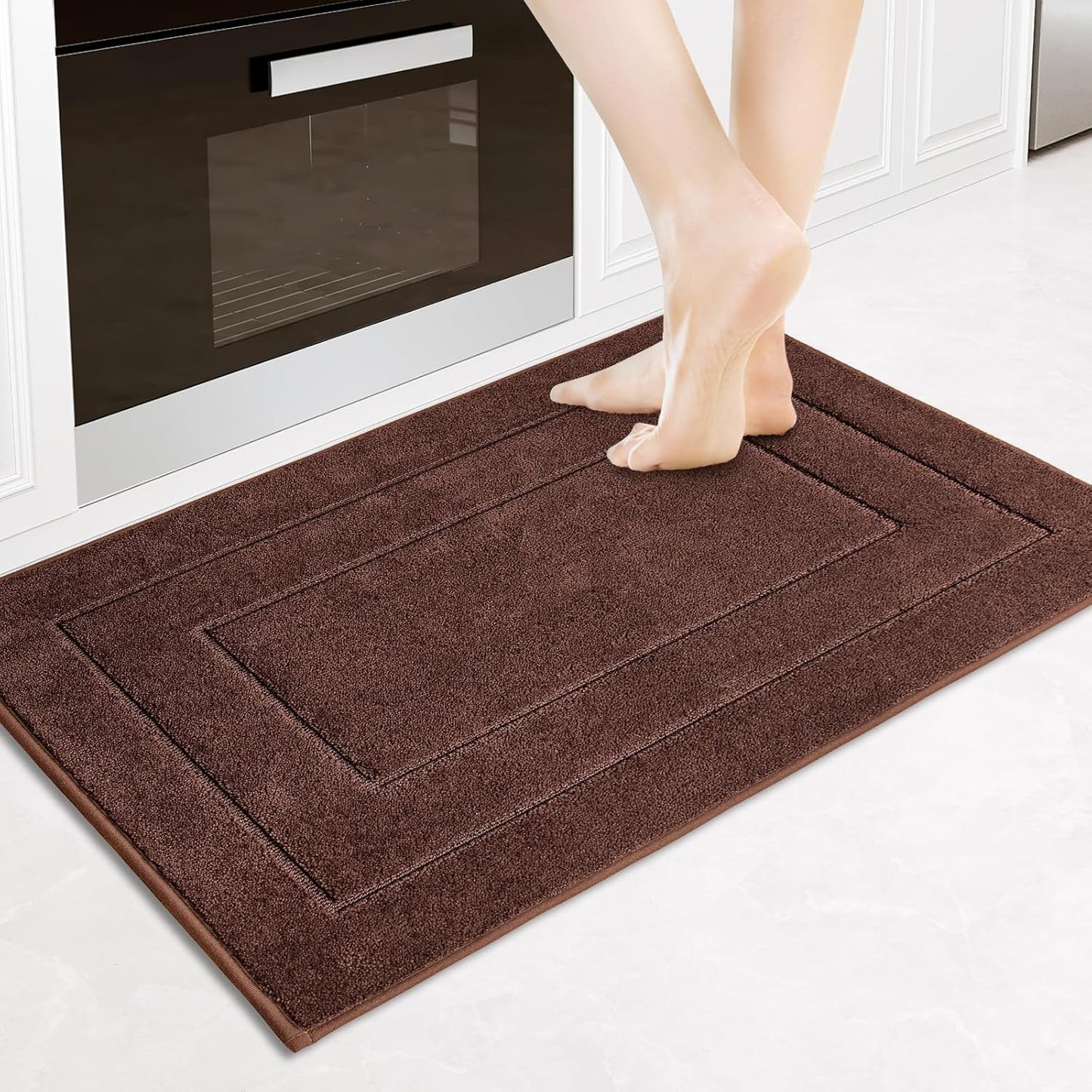 PURRUGS Machine Washable Kitchen Rug Set [2 PCS] (24" x 35.5"+ 24" x 59"), Non-Slip/Skid Kitchen Runner Rugs & Floor Mats, Super Absorbent Soft Standing Mats for Kitchen, Laundry & Sink, Beige