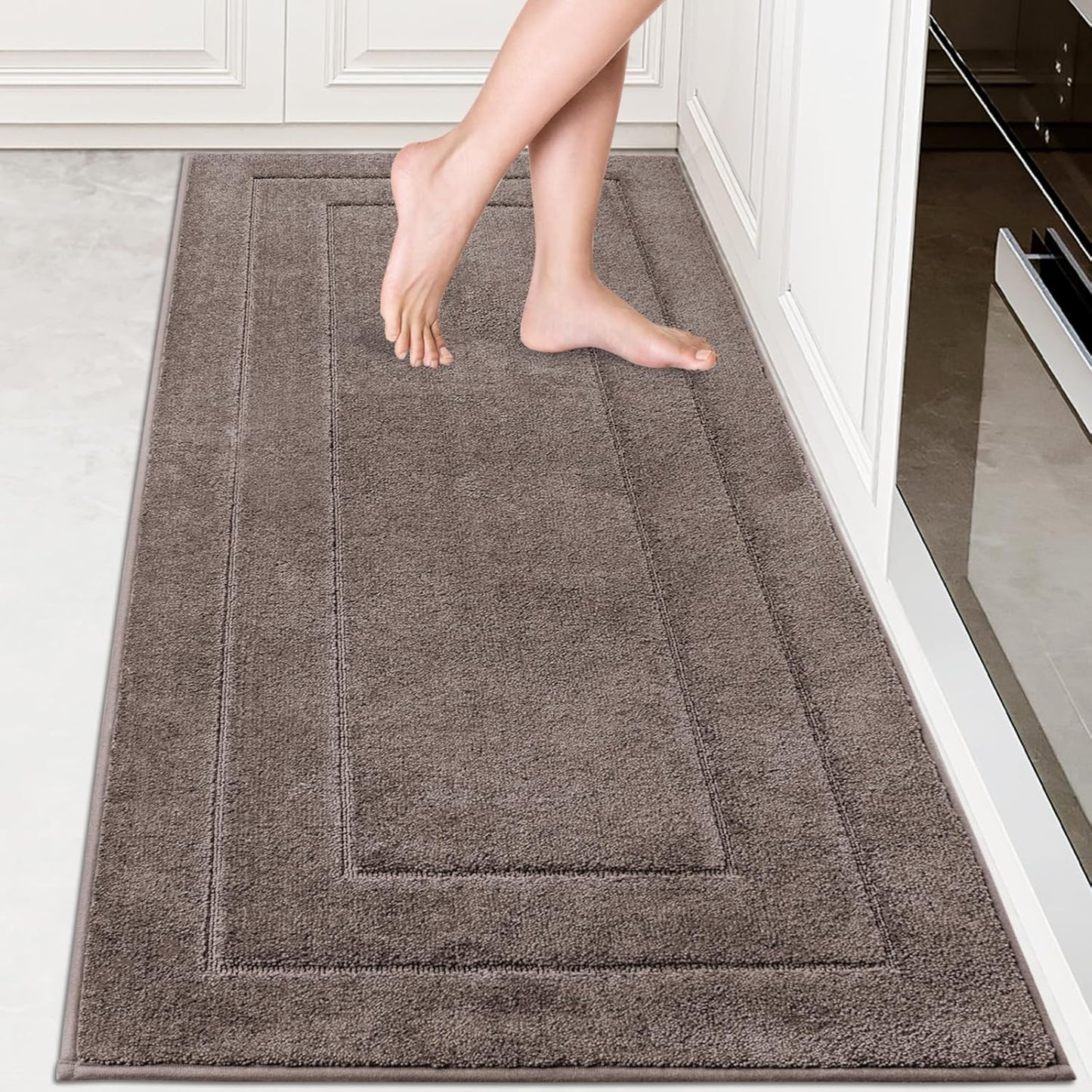 PURRUGS Machine Washable Kitchen Rug Set [2 PCS] (24" x 35.5"+ 24" x 59"), Non-Slip/Skid Kitchen Runner Rugs & Floor Mats, Super Absorbent Soft Standing Mats for Kitchen, Laundry & Sink, Beige