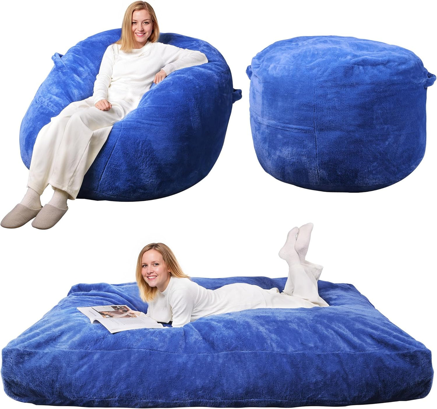 WLIVE 4FT Bean Bag Chair, Bean Bag Bed, Convertible Chair Folds from Bean Bag to Floor Mattress, High-Rebound Memory Foam, Full Size, Grey