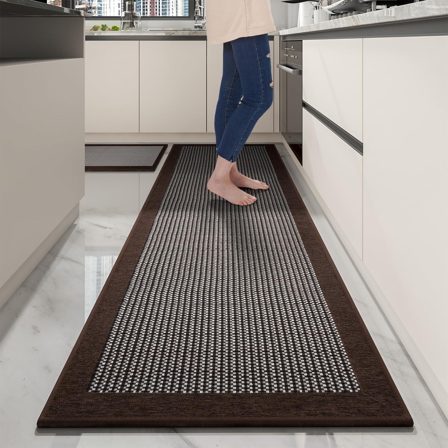 PADOOR Non Slip Kitchen Rugs Sets of 2 - Extra Large 2.5'x6' + 20"x32" Runner Rugs for Kitchen Floor Non Skid Washable, Absorbent Kitchen Mat for in Front of Sink 2 Piece Grey