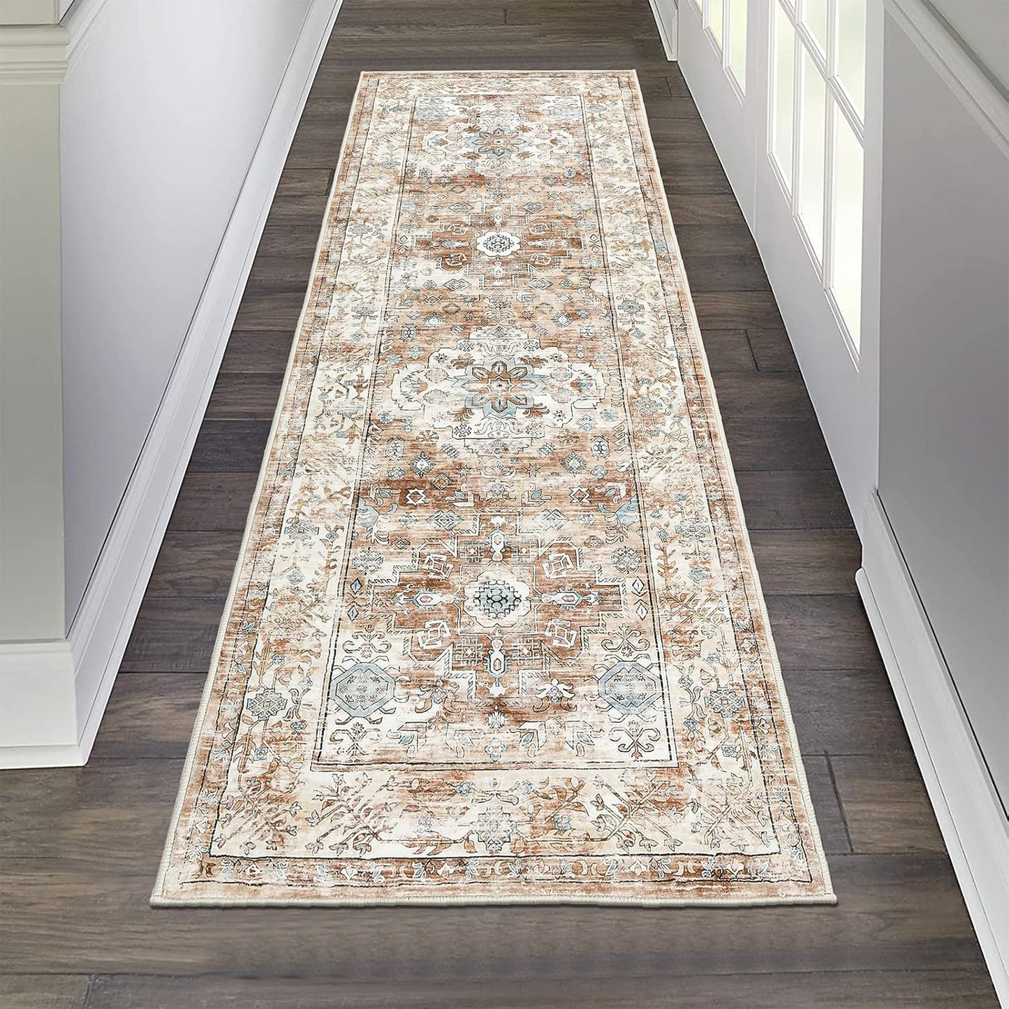 Pauwer Boho Hallway Runner Rug 3x10 Washable Entryway Area Rugs Non Slip Farmhouse Vintage Floor Mat Long Carpet Runner for Hallways Laundry Room Kitchen Bathroom Bedroom