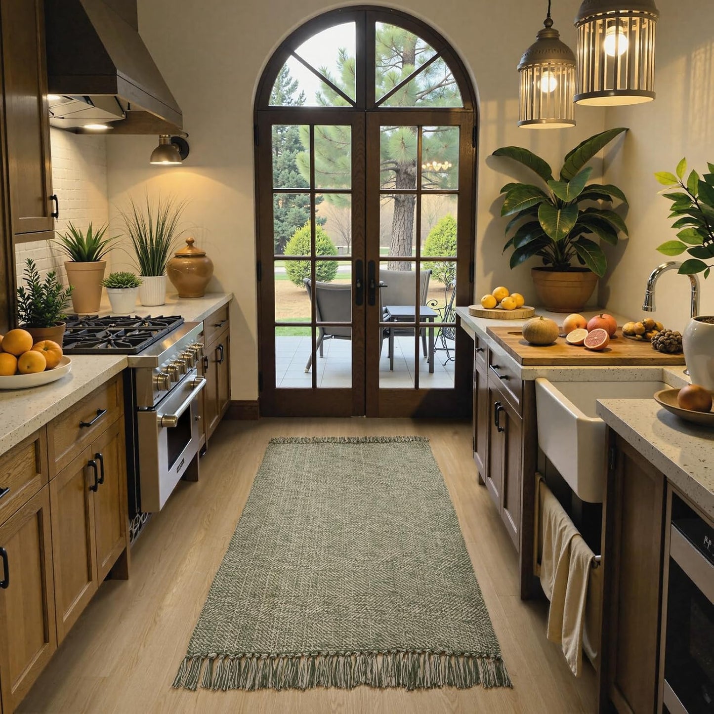 Collive Boho 18 ft Long Runner Rug for Hallway, Washable Kitchen Runner, Cotton Hand-Woven Farmhouse Neutral Carpet Runners, Tan/Cream Low Pile Entryway Floor Runners for Bedroom