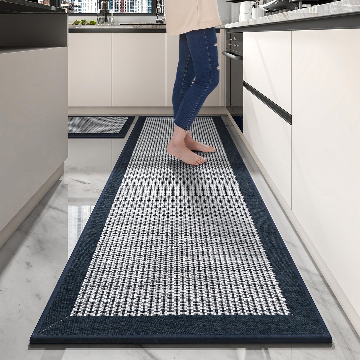 PADOOR Non Slip Kitchen Rugs Sets of 2 - Extra Large 2.5'x6' + 20"x32" Runner Rugs for Kitchen Floor Non Skid Washable, Absorbent Kitchen Mat for in Front of Sink 2 Piece Grey