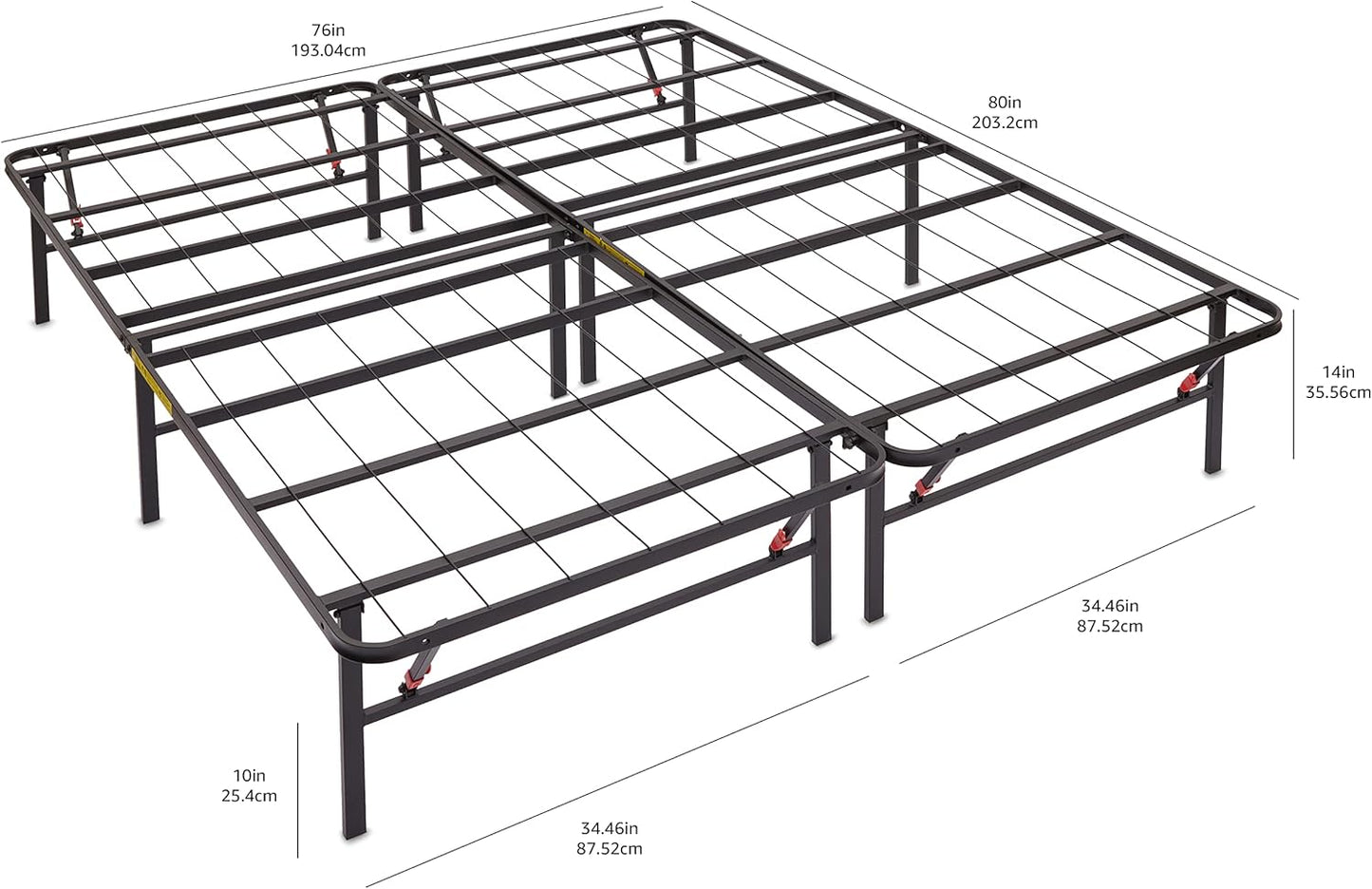 Amazon Basics Bed Frame with Storage, Foldable Metal Platform, Sturdy Steel, No Box Spring Needed, 14-inch High, Tool-Free Setup, Queen Size, Black