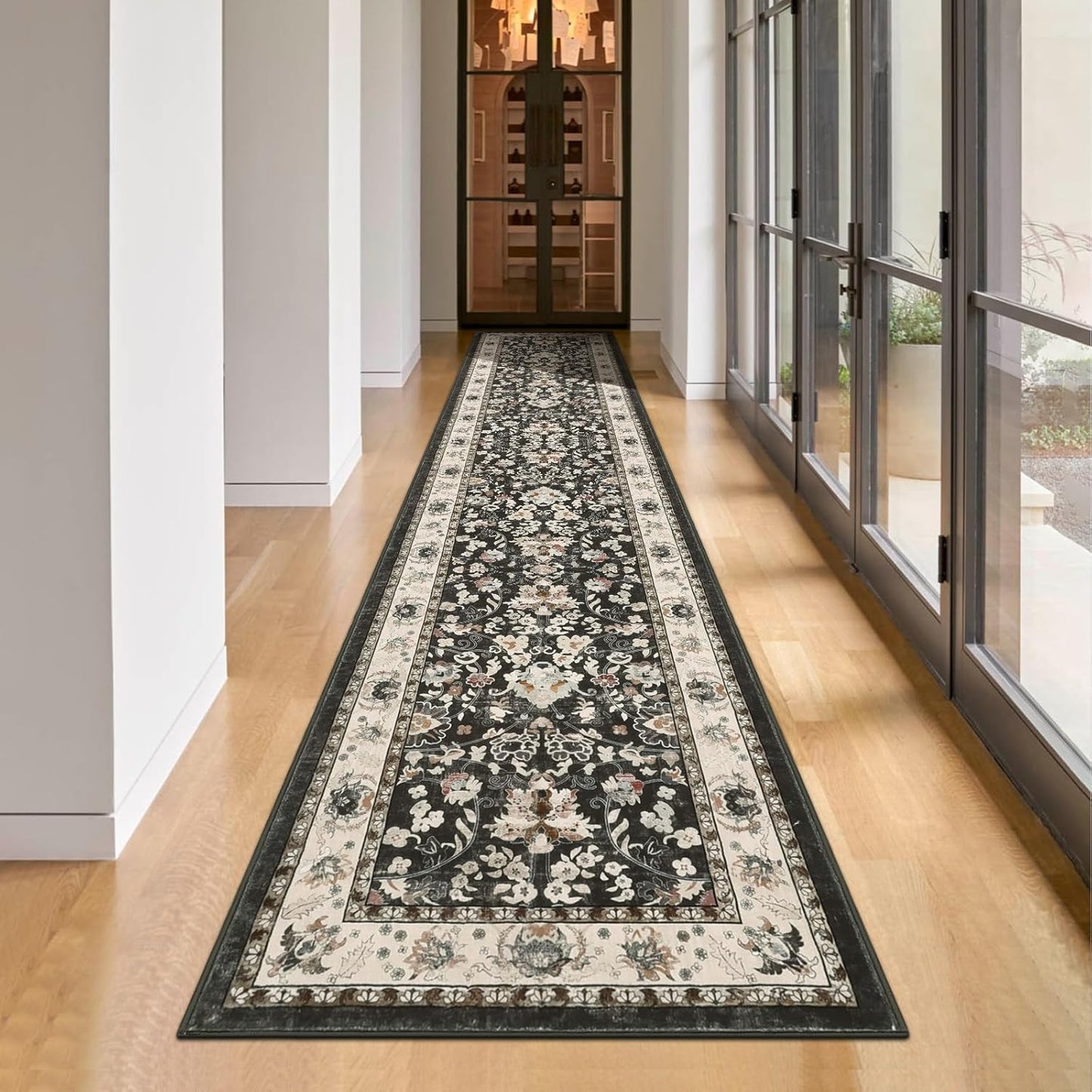 LOKHOM Washable Runner Rug, 2.6x14 Non-Slip Vintage Long Hallway Runner Rugs with Rubber Backing, Boho Soft Distressed Kitchen Rug Floor Carpet Runner for Hallway Laundry Entryway Bedroom(Beige Brown)