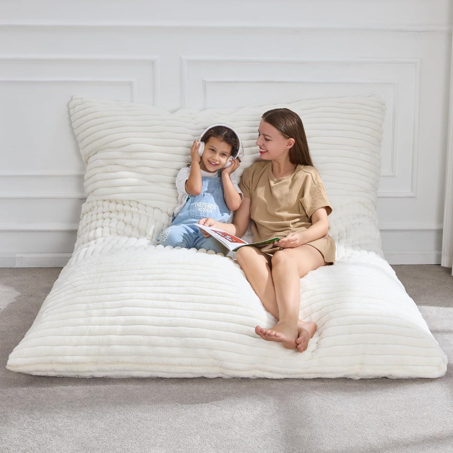 Hobestluk 3 in 1 Bean Bag Chair Giant Bean Bag Chairs Convertible Bean Bag Floor Cushion with Machine Washable Cover, Beanbag Chairs for Adult (Dark Grey)