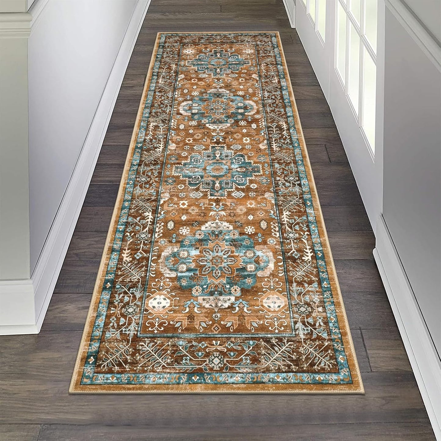 Pauwer Boho Hallway Runner Rug 3x10 Washable Entryway Area Rugs Non Slip Farmhouse Vintage Floor Mat Long Carpet Runner for Hallways Laundry Room Kitchen Bathroom Bedroom
