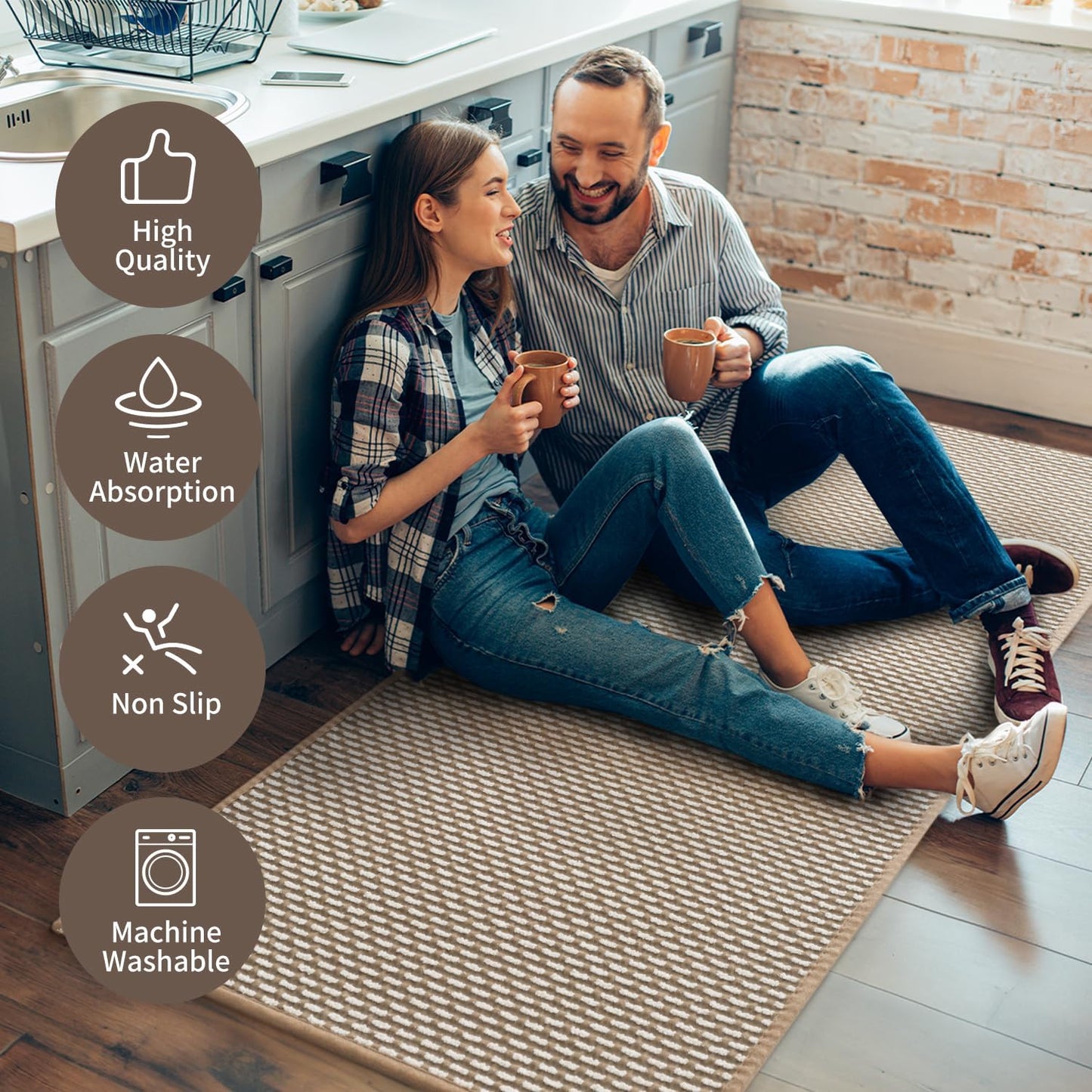 AMOAMI Non Slip Kitchen Rugs Sets of 2 - Extra Large 2.5'x6' + 20"x32" Kitchen Mats for Floor, Water Absorbent Kitchen Runner Machine Washable, No Pile Farmhouse Kitchen Carpet in Front of Sink Island