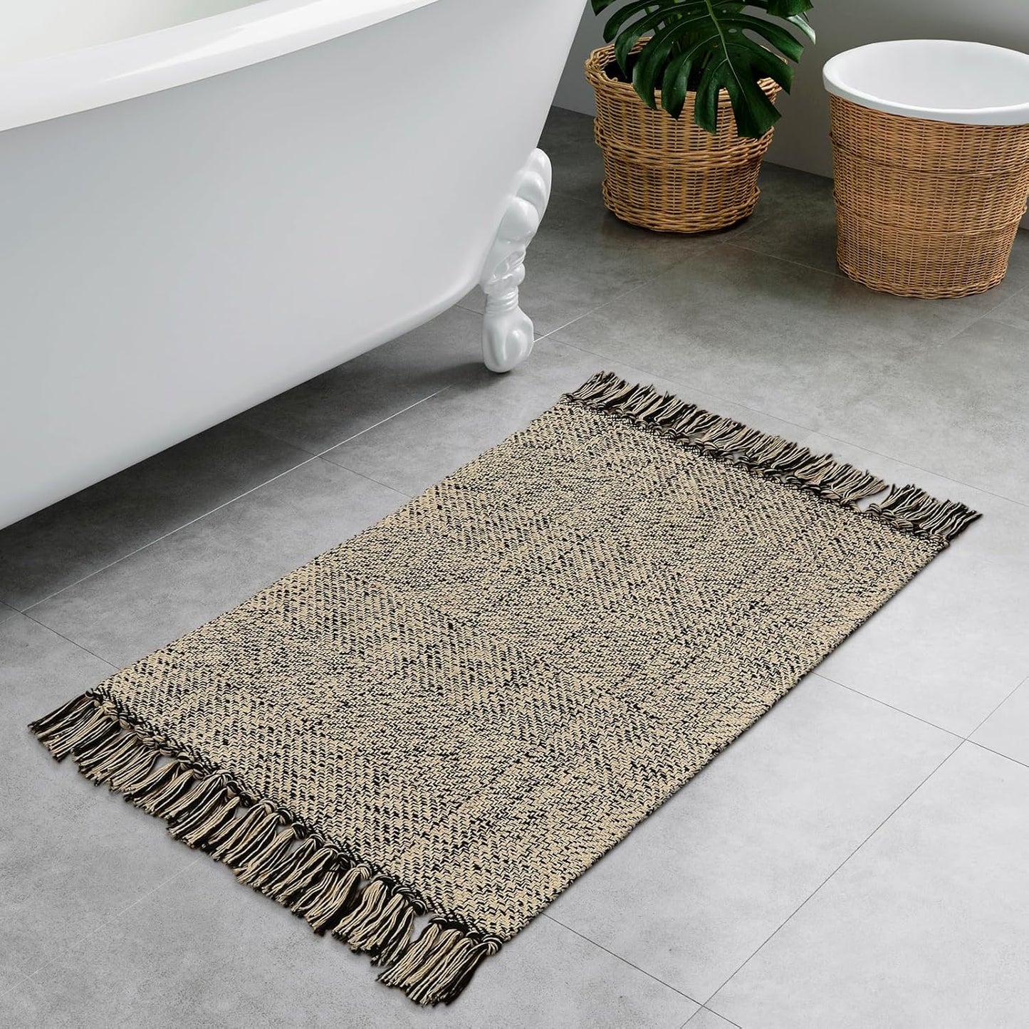 Collive Boho 18 ft Long Runner Rug for Hallway, Washable Kitchen Runner, Cotton Hand-Woven Farmhouse Neutral Carpet Runners, Tan/Cream Low Pile Entryway Floor Runners for Bedroom