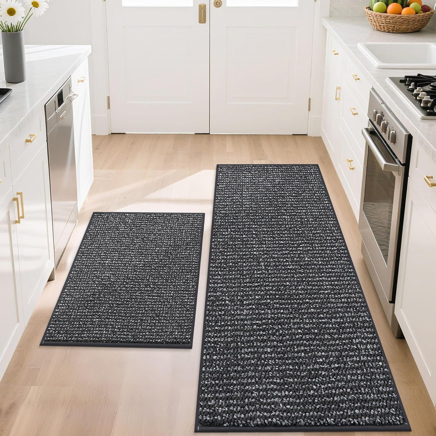 BEQHAUSE Kitchen Rugs and Mats 2PCS, Non-Slip Kitchen Mats for Floor, Absorbent and Stain Resistant Kitchen Runner, Machine Washable Rugs for Kitchen, Laundry & Sink, 24"x36"+24"x60", Green