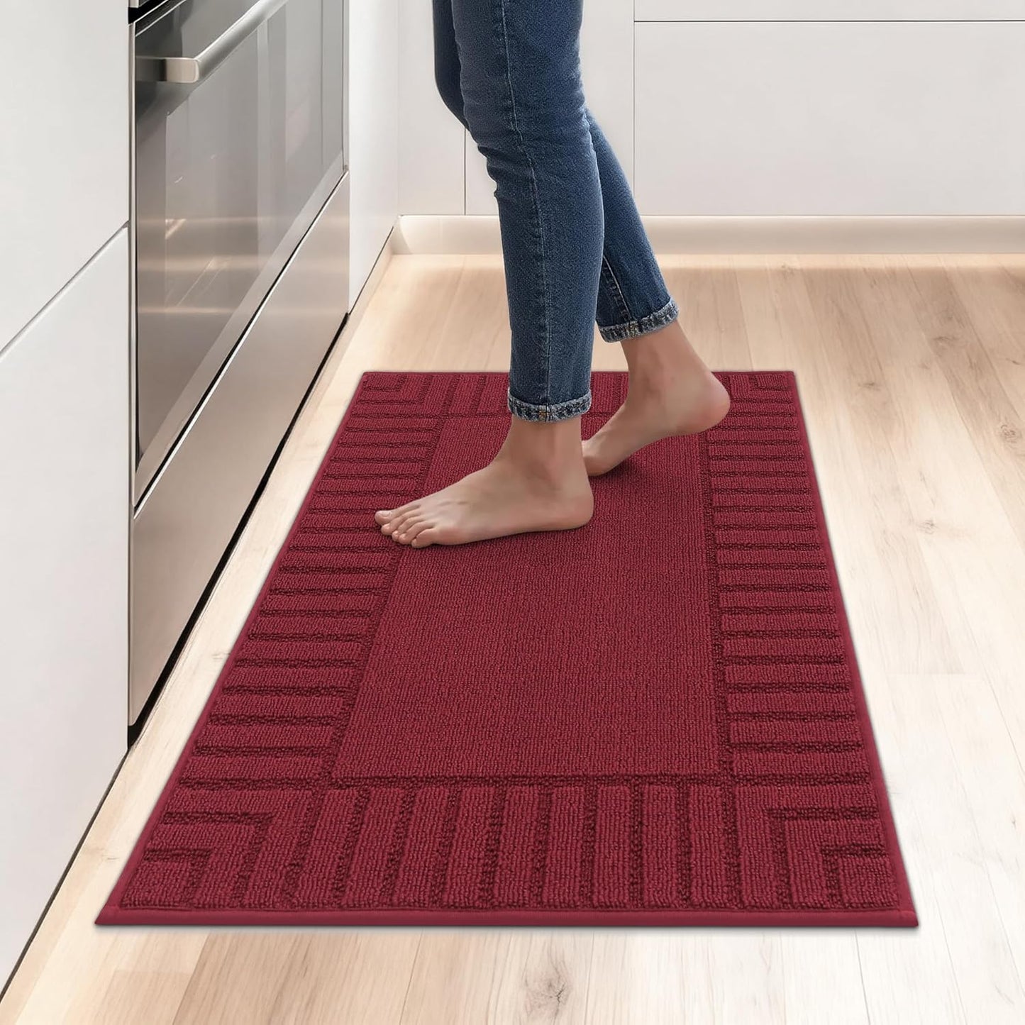 BEQHAUSE-Kitchen-Rugs-Non-Slip-Kitchen-Mats-for-Floor Machine Washable Kitchen Rugs 2 Pieces Kitchen Carpet Runner with TPR Backing,Green,24x35inch/24x60inch