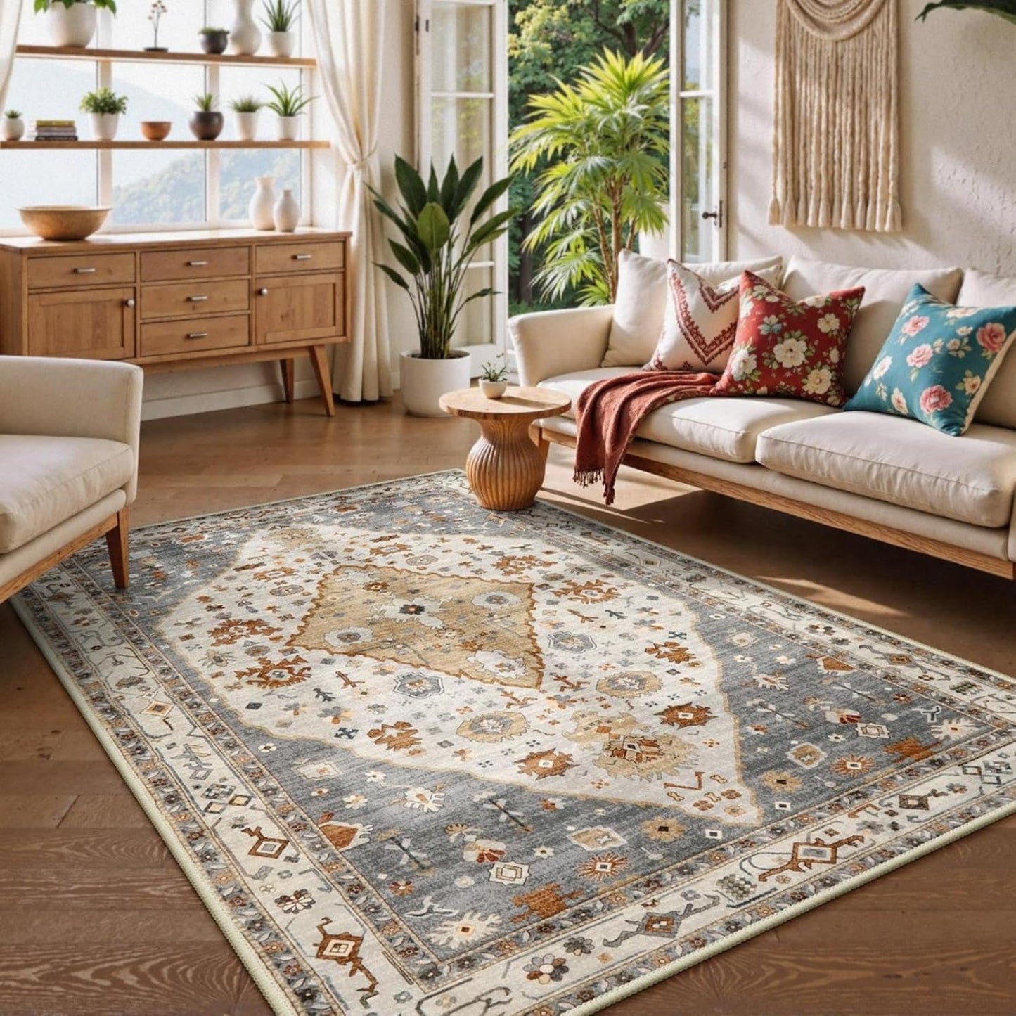 Lahome Boho Tribal 2'6" x 10' Washable Runners for Hallways, Oriental Kitchen Runner Rugs Non Skid Washable, Oriental Soft Long Stair Carpet Runner for Bathroom Living Room Bedroom, Rust/Dull Teal