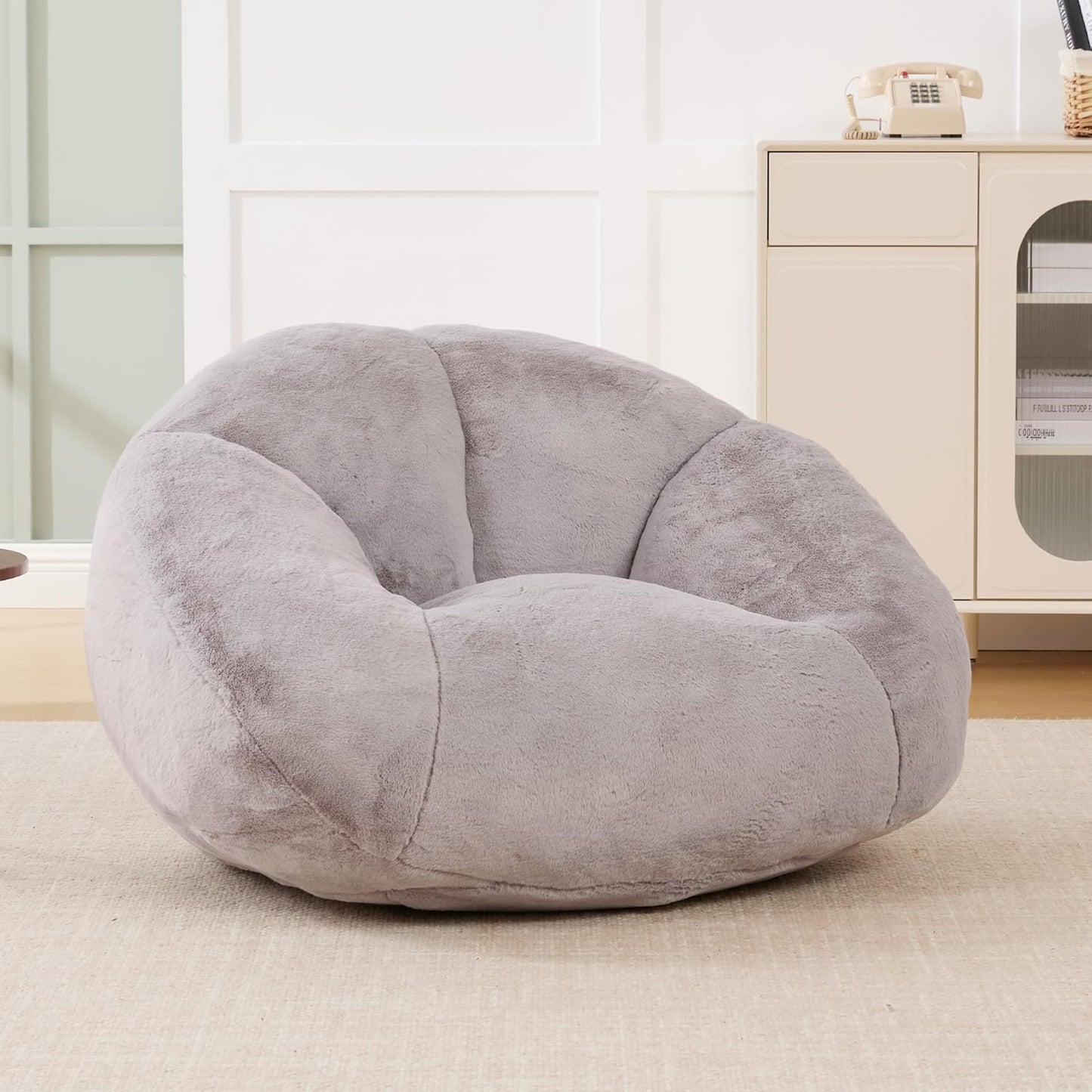 Giant Bean Bag Sofa, Oversized Shell-Shaped Lounge Floor Sofa for Adults & Kits, Comfy Beanbag Couch for Bedroom, Reading Nook, Living Room, Game Room (Beige)