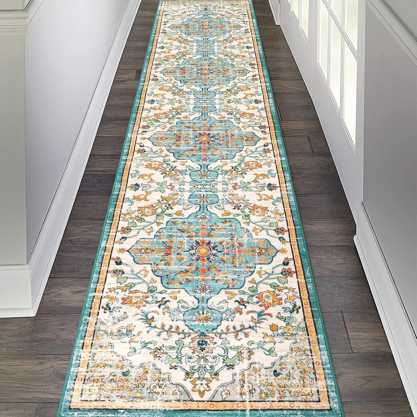 Pauwer Boho Hallway Runner Rug 3x10 Washable Entryway Area Rugs Non Slip Farmhouse Vintage Floor Mat Long Carpet Runner for Hallways Laundry Room Kitchen Bathroom Bedroom