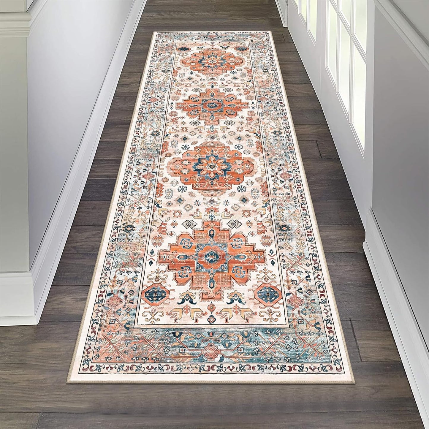Pauwer Boho Hallway Runner Rug 3x10 Washable Entryway Area Rugs Non Slip Farmhouse Vintage Floor Mat Long Carpet Runner for Hallways Laundry Room Kitchen Bathroom Bedroom