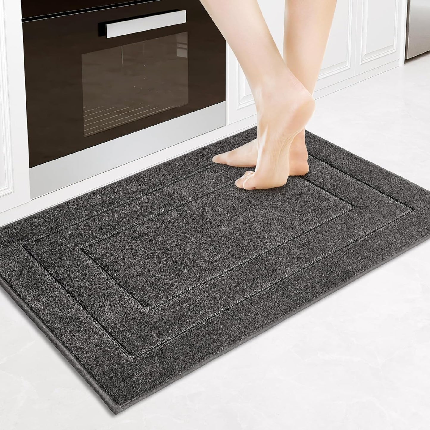 PURRUGS Machine Washable Kitchen Rug Set [2 PCS] (24" x 35.5"+ 24" x 59"), Non-Slip/Skid Kitchen Runner Rugs & Floor Mats, Super Absorbent Soft Standing Mats for Kitchen, Laundry & Sink, Beige
