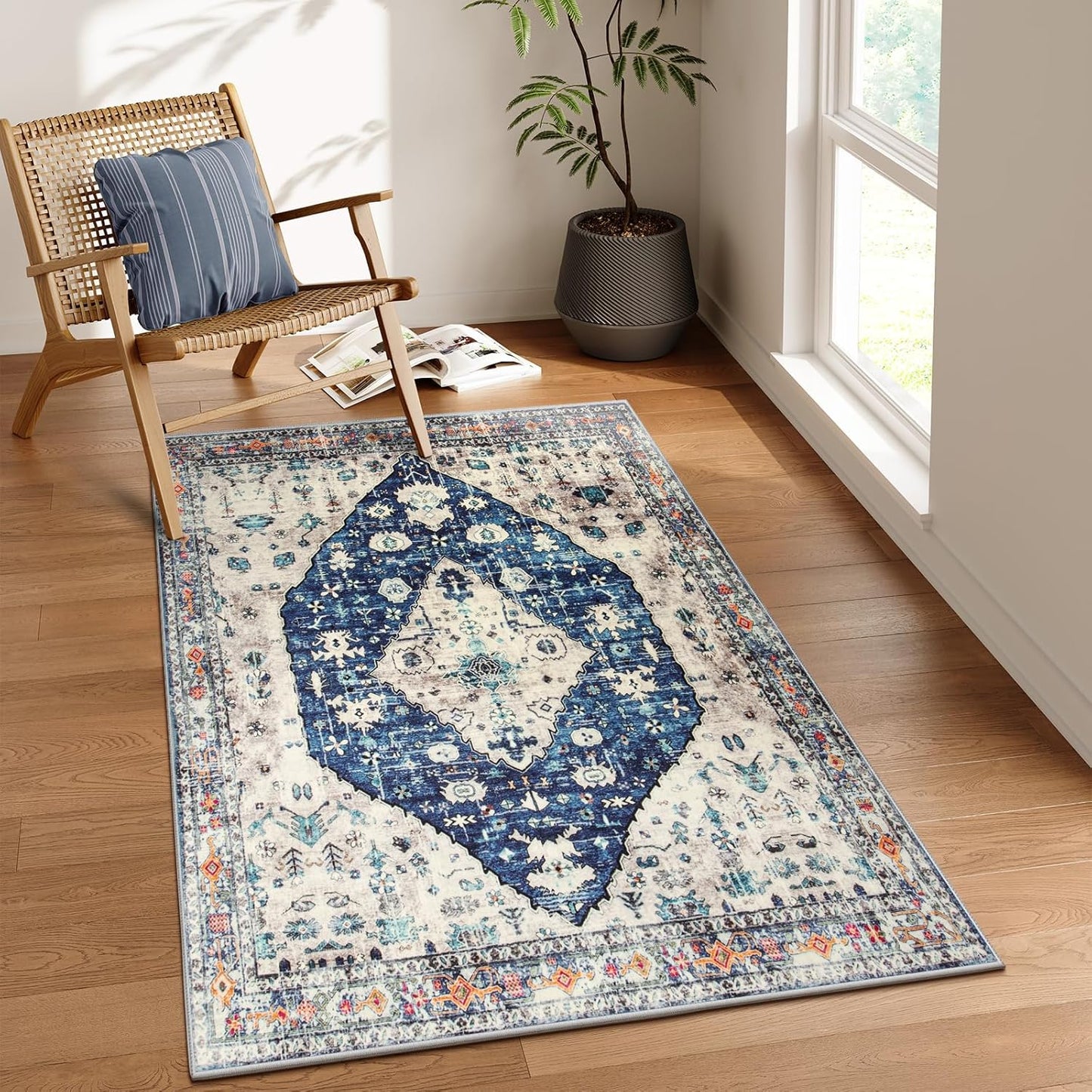 Lahome Boho Tribal 2'6" x 10' Washable Runners for Hallways, Oriental Kitchen Runner Rugs Non Skid Washable, Oriental Soft Long Stair Carpet Runner for Bathroom Living Room Bedroom, Rust/Dull Teal