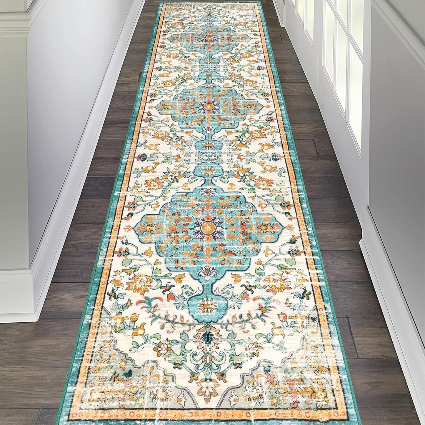 Pauwer Boho Hallway Runner Rug 3x10 Washable Entryway Area Rugs Non Slip Farmhouse Vintage Floor Mat Long Carpet Runner for Hallways Laundry Room Kitchen Bathroom Bedroom